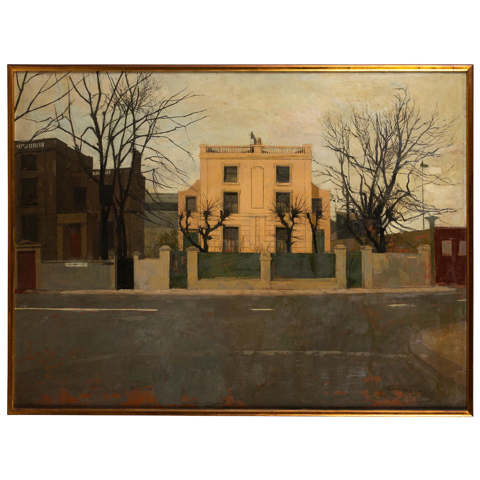 Â§ Heather Copley (British 1918-2001) Stamford Bridge: Â§ Heather Copley (British 1918-2001) Stamford Bridge Villas, Fulham Road, London, 1960 signed and dated (lower right), oil on board (75.5cm x 101cm (29.75in x 39.75in)) Footnote: Provenance: The Es