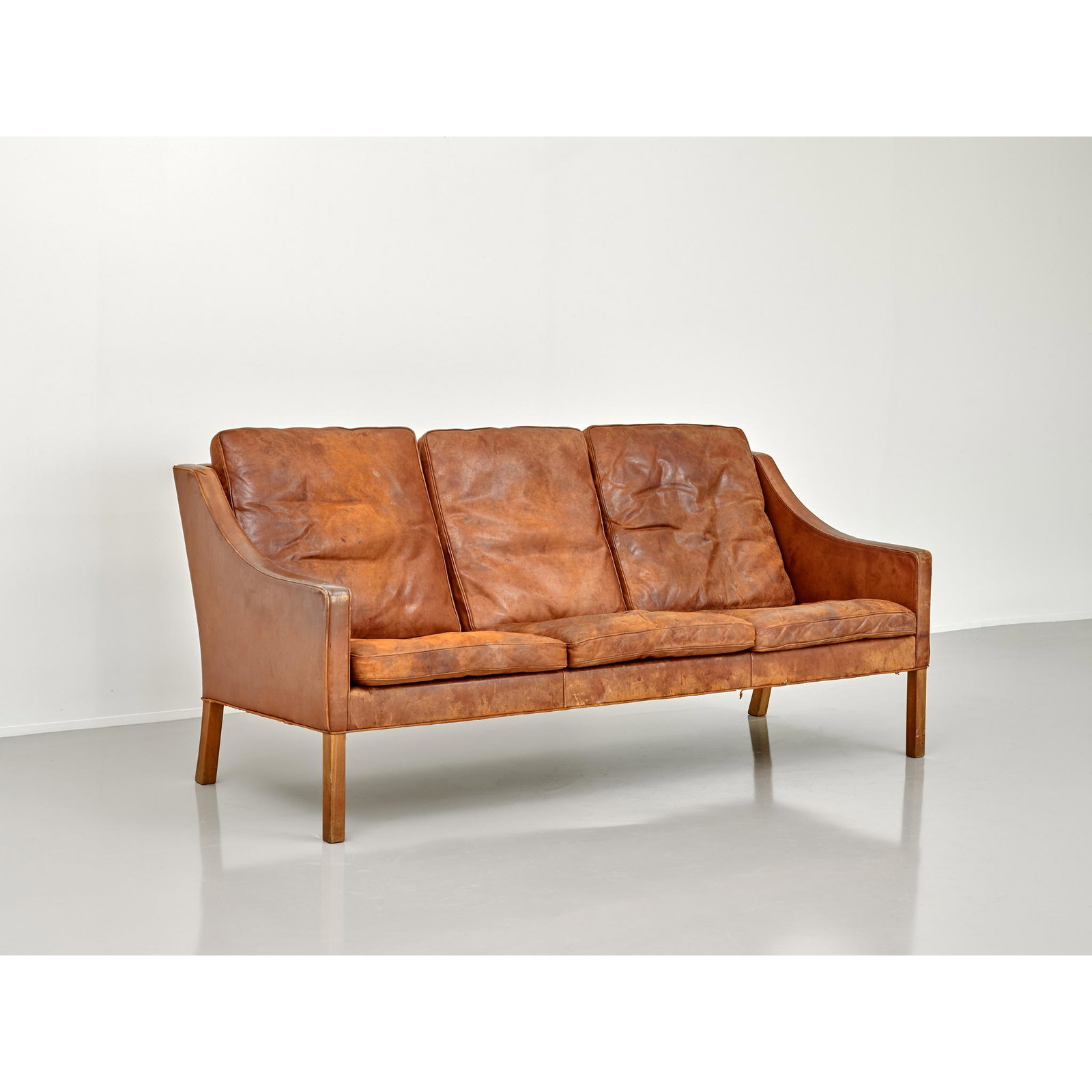 BÃ¸rge Mogensen (Danish 1914-1972) for Frederica: BÃ¸rge Mogensen (Danish 1914-1972) for Frederica Stolefabrik Settee model 2209, brown leather and mahogany (81cm high, 185cm side, 81cm deep (32in high, 73in wide, 32in deep))