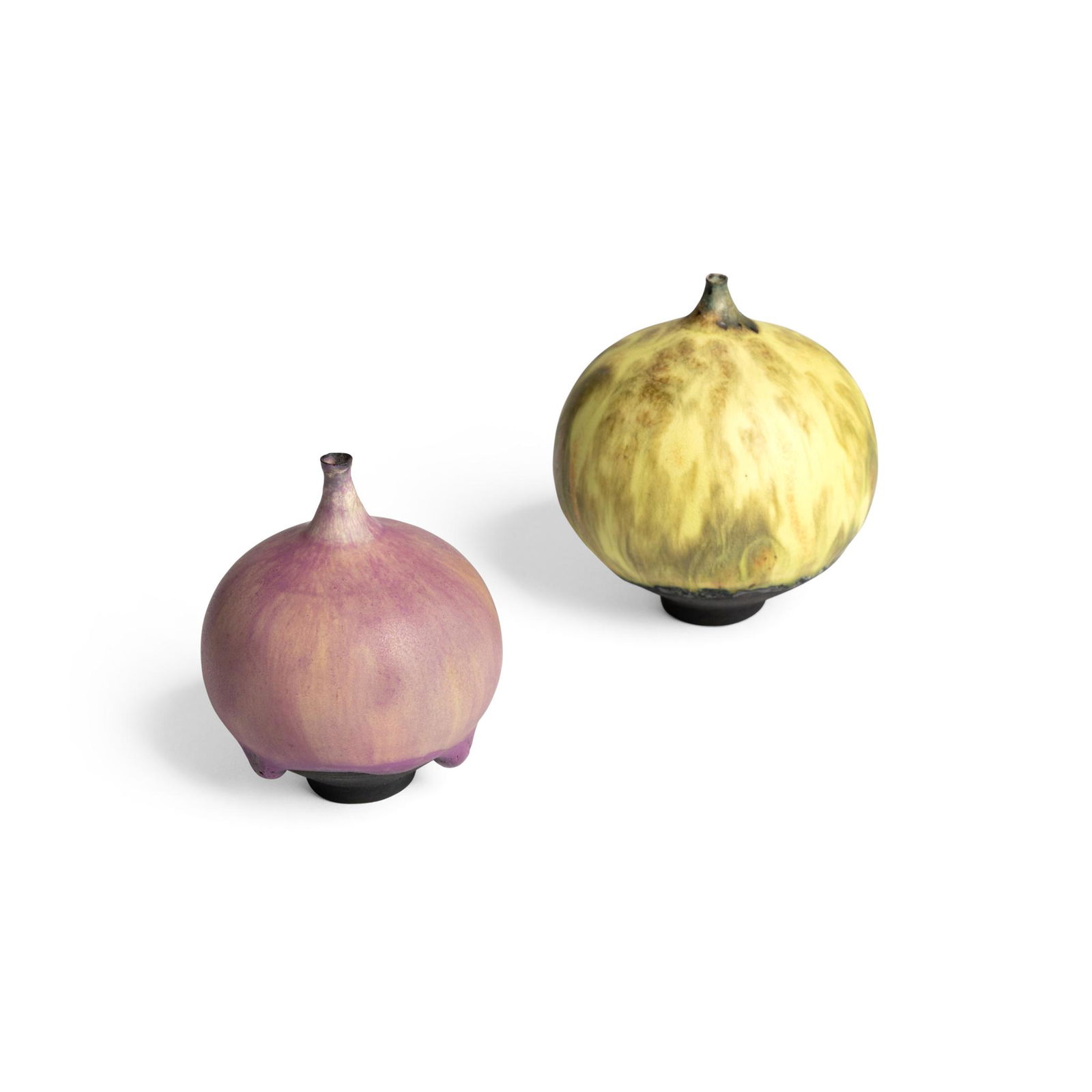 Rose Cabat (American 1914-2015) Two 'Feelies': Rose Cabat (American 1914-2015) Two 'Feelies' each incised 'CABAT', in lilac and yellow glazes (7cm high (2.75in high) / 8cm high (3.12in high)) Qty: (2)