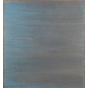 Â§ Edwina Leapman (British 1934-) One Stroke Pale Blue: Â§ Edwina Leapman (British 1934-) One Stroke Pale Blue on Dove Grey, 1995 signed and dated (to reverse), acrylic on canvas (131cm x 122cm (51.5in x 48in)) Footnote: Exhibited: Edwina Leapman: Thirty