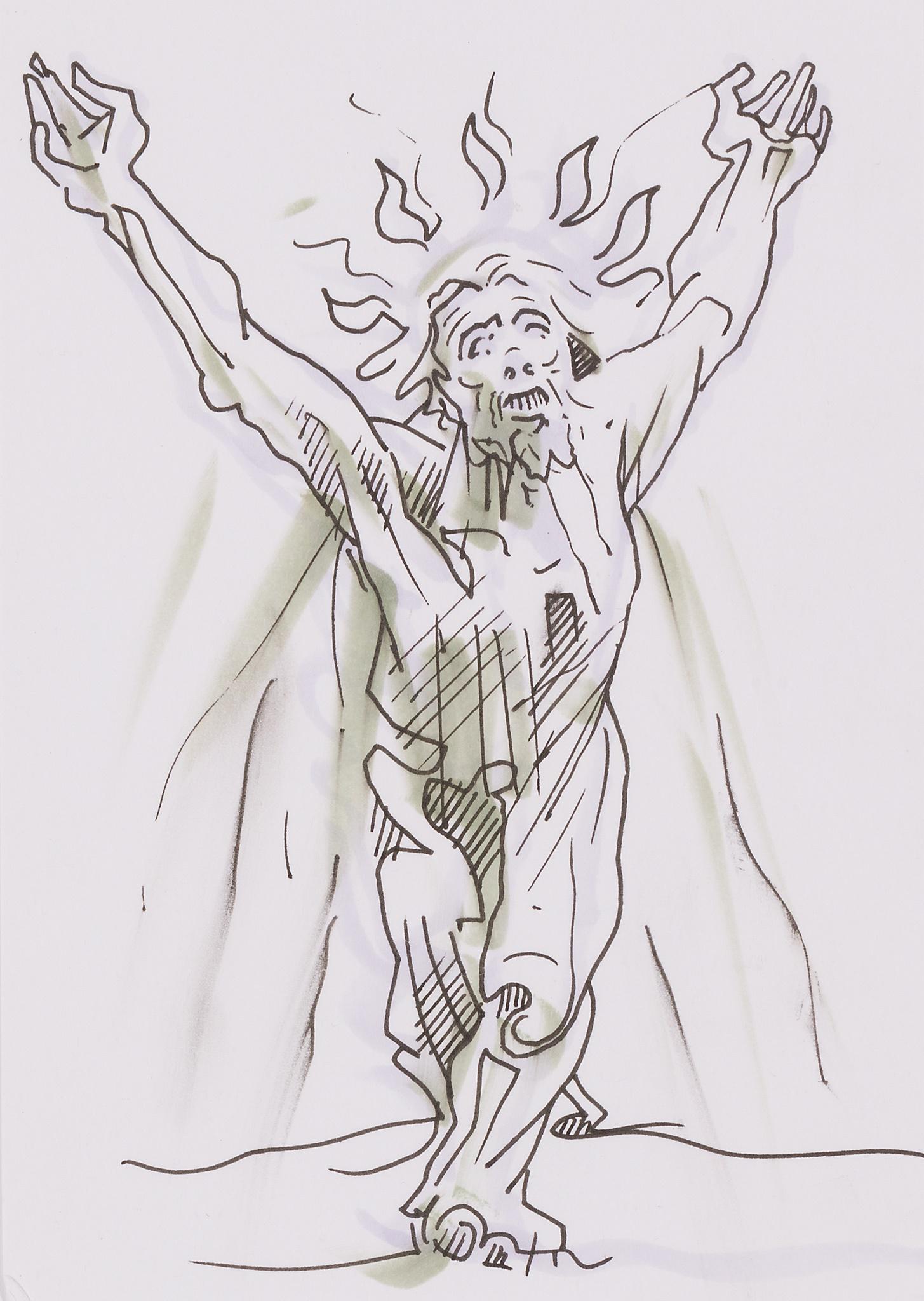 § PETER HOWSON O.B.E. (SCOTTISH B.1958) 'CHRIST': § PETER HOWSON O.B.E. (SCOTTISH B.1958) 'CHRIST' Signed verso, signed to a label verso, mixed media, and a companion sketch, signed verso, 'Beggar' (2) (14.5cm x 10.5cm (5.75in x 4in), each) Footnote