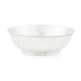 JOHN PAUL COOPER (1860-1933) ARTS & CRAFTS SILVER BON: JOHN PAUL COOPER (1860-1933) ARTS & CRAFTS SILVER BON BON DISH, LONDON, 1913 with hammered finish and applied corded wirework to upper border, stamped maker’s mark and unusual JPC incuse monogr