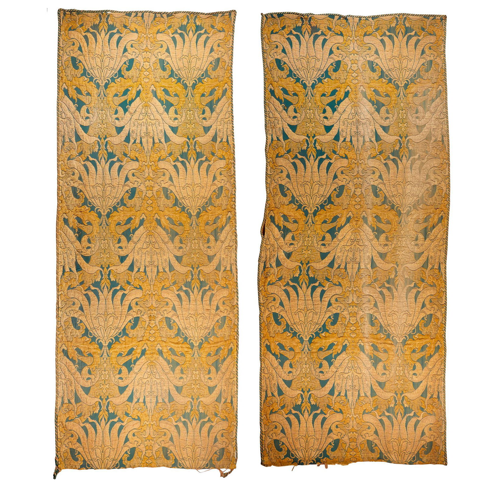 ENGLISH ARTS & CRAFTS NEAR PAIR OF WOVEN HANGINGS, (1 of 3)