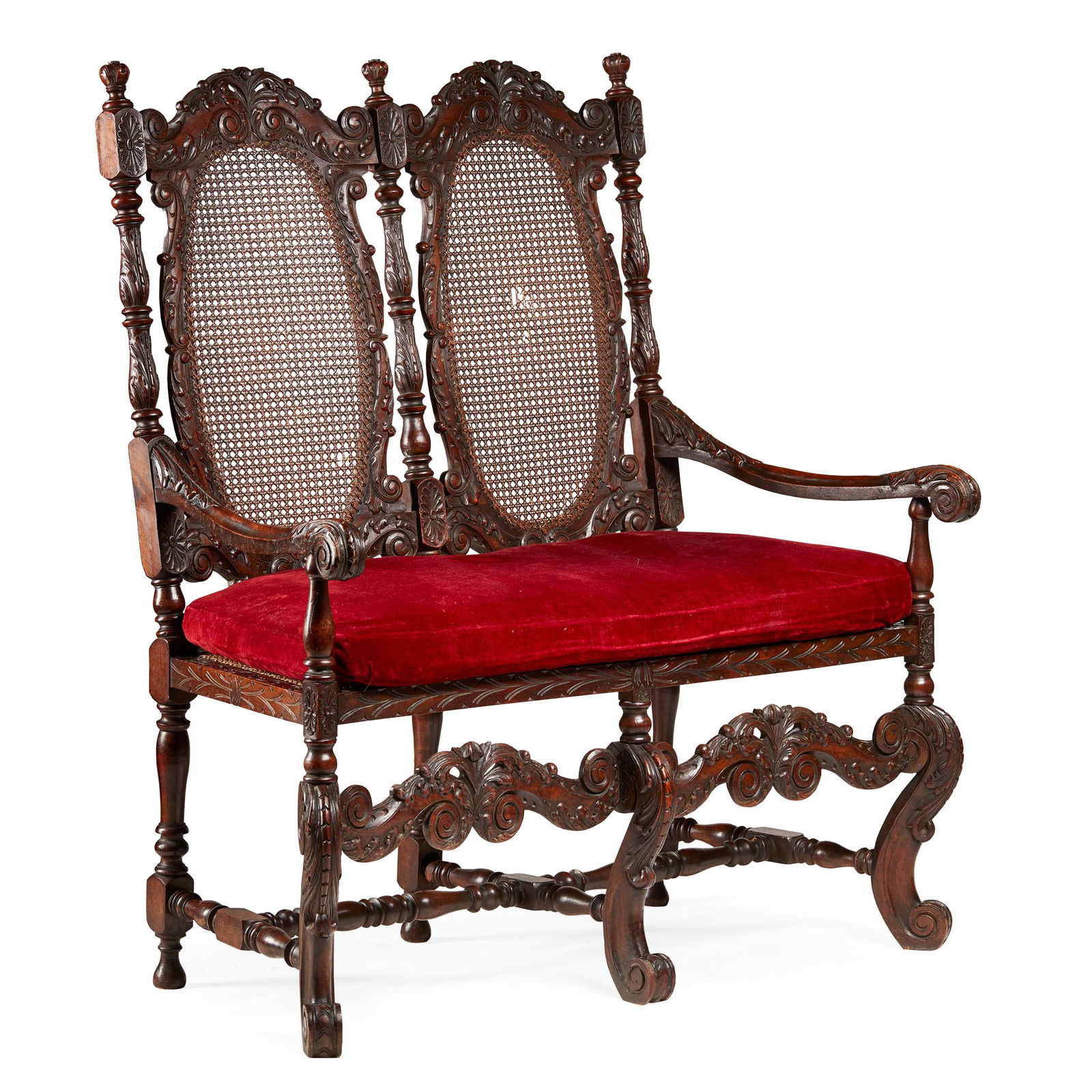WILLIAM AND MARY STYLE WALNUT AND CANED HALL SEAT 19TH (1 of 2)