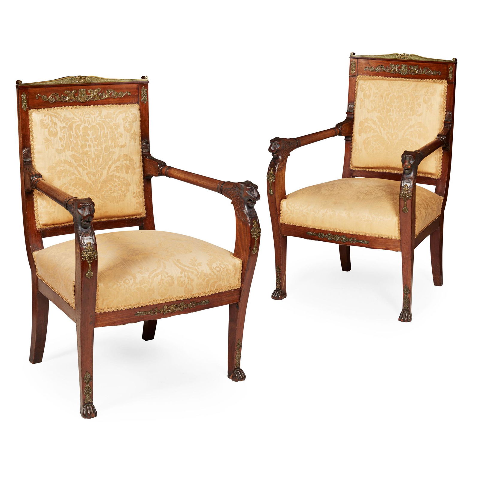 PAIR OF EMPIRE MAHOGANY ORMOLU MOUNTED ARMCHAIRS EARLY (1 of 1)