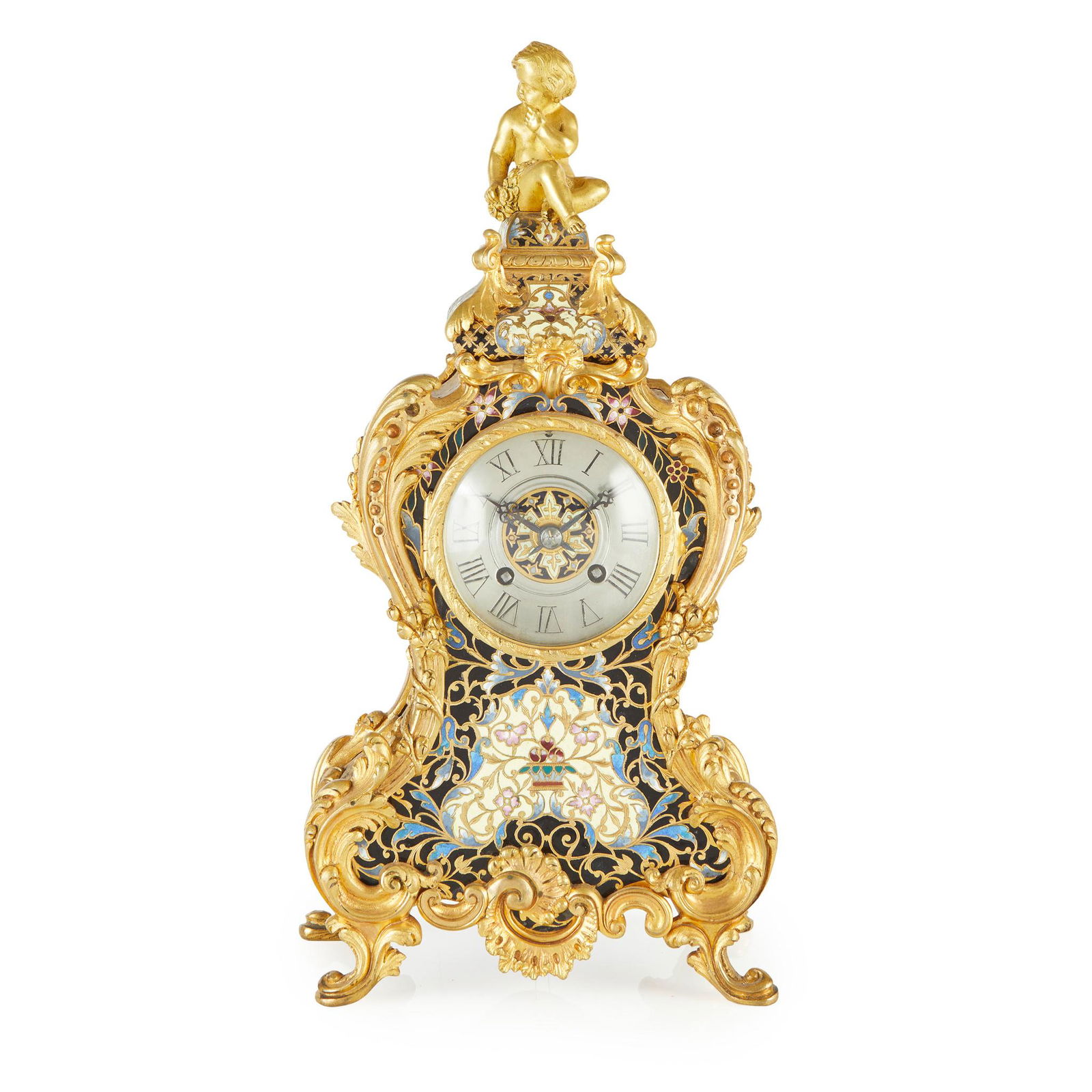 FRENCH GILT BRONZE AND CHAMPLEVE ENAMEL MANTLE CLOCK (1 of 2)