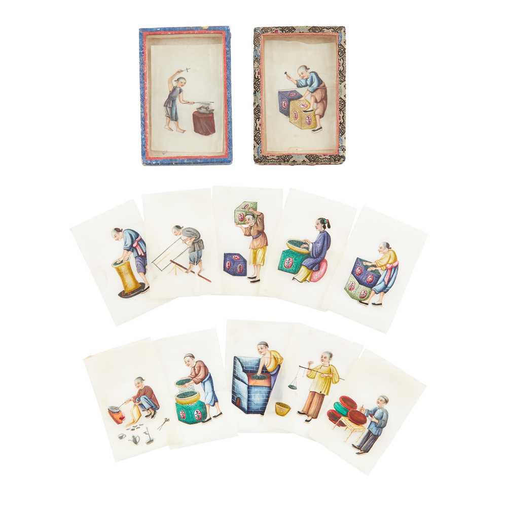 GROUP OF TWELVE CANTON SCHOOL MINIATURE PITH PAINTINGS (1 of 3)