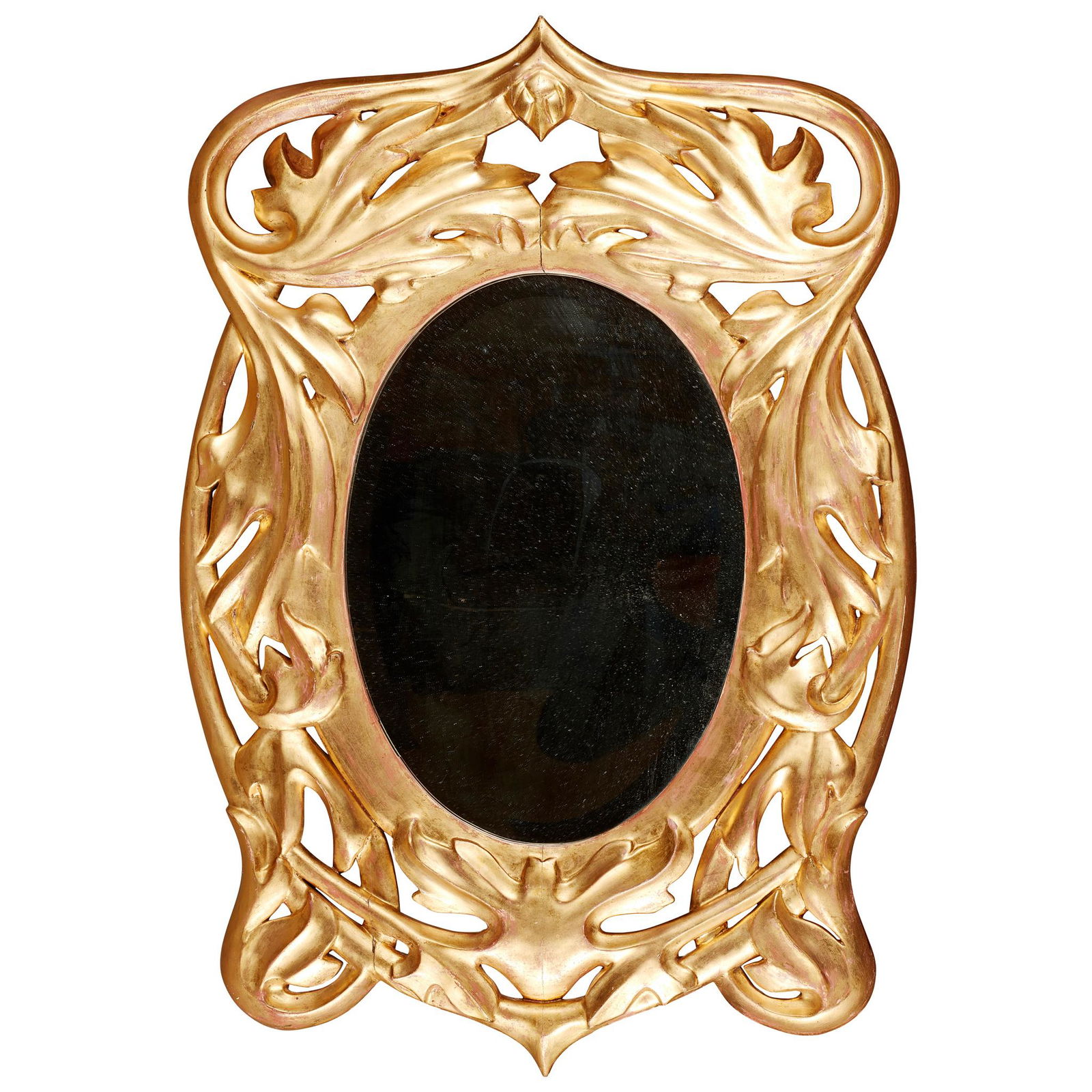 ART NOUVEAU CARVED GILTWOOD OVAL MIRROR DATED 1910 (1 of 2)