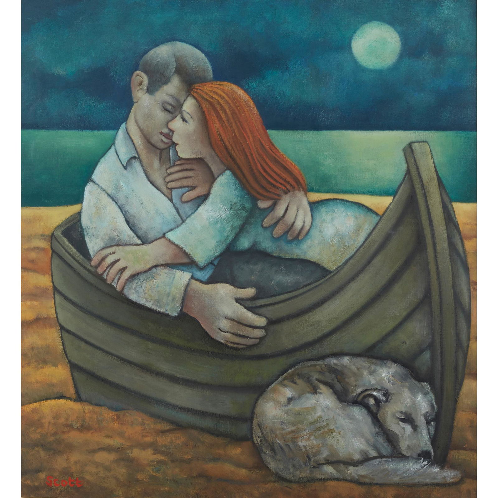 § MICHAEL SCOTT (SCOTTISH b.1946-) FISHERMAN'S DREAM: Signed lower left, oil on canvas (Dimensions: 66cm x 60cm (26in x 23.5in))(66cm x 60cm (26in x 23.5in))Footnote: Exhibited: The Contemporary Fine Art Gallery, Eton