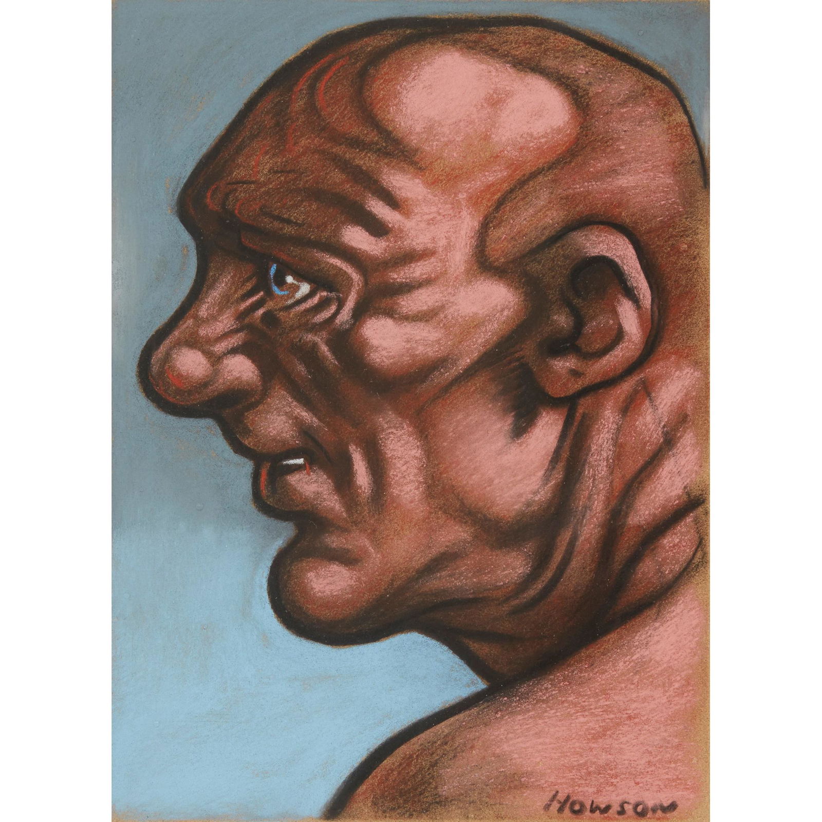 § PETER HOWSON O.B.E. (SCOTTISH B.1958) HEAD 9: Signed lower right, pastel (Dimensions: 32cm x 24.5cm (10in x 7in))(32cm x 24.5cm (10in x 7in))Footnote: Exhibition: Thompson Gallery, Aldeburgh