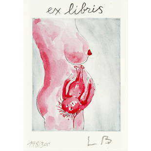 § LOUISE BOURGEOIS (FRENCH/AMERICAN 1911-2010): Lithograph with embossing, 198/300, 2005, signed with initials and numbered in pencil to margin, accompanied by book 'Recveil des Secrets de Louyse Bourgeois' (Dimensions: 11.5cm x 8cm (4.5in x 3.25in