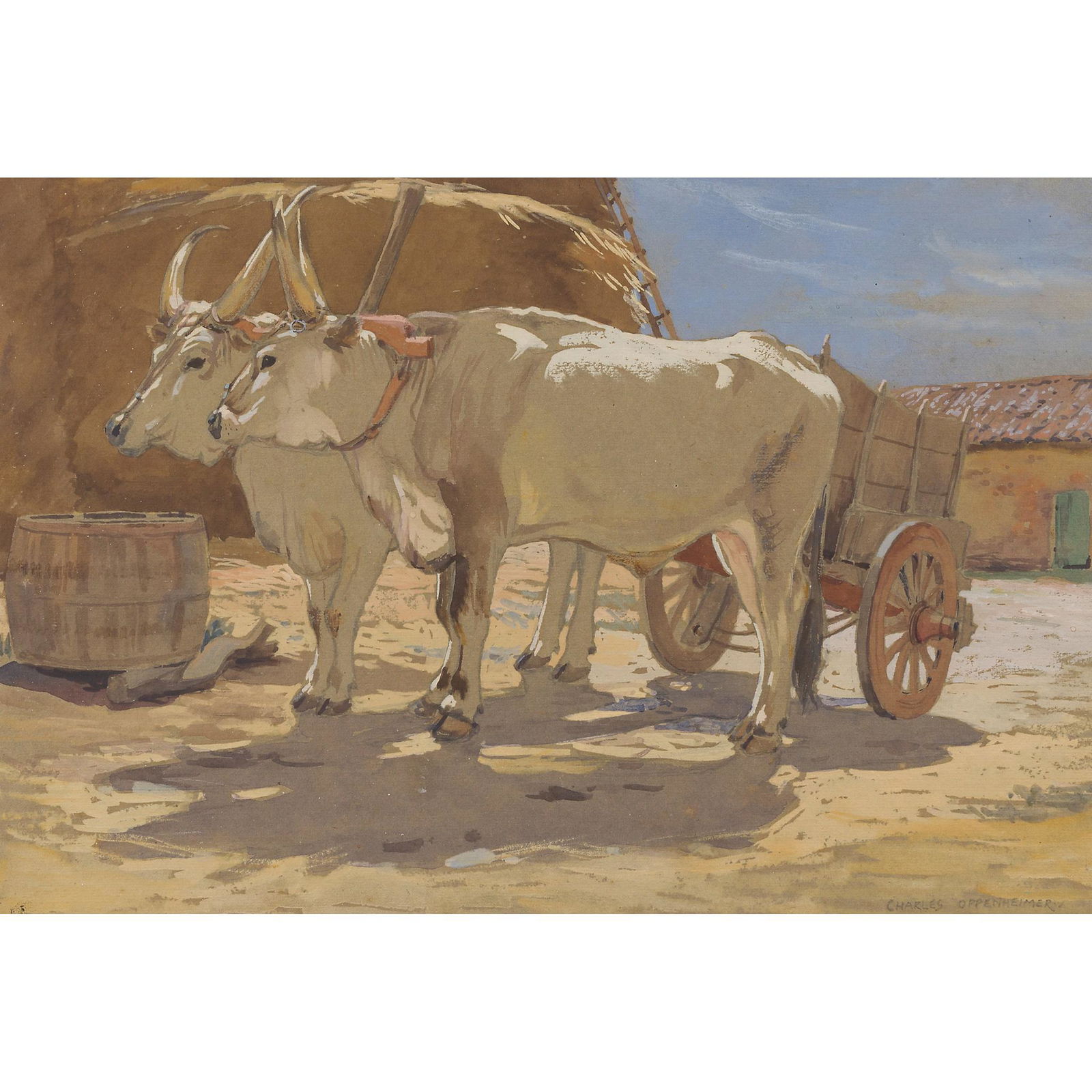 § CHARLES OPPENHEIMER R.S.A., R.S.W (SCOTTISH: Signed, pencil and watercolour on buff paper (Dimensions: 23cm x 34.5cm (9in x 13.5in))(23cm x 34.5cm (9in x 13.5in))Footnote: Provenance: McGill Duncan Gallery, Kirkcudbright Exhibited: Kirkcudbright