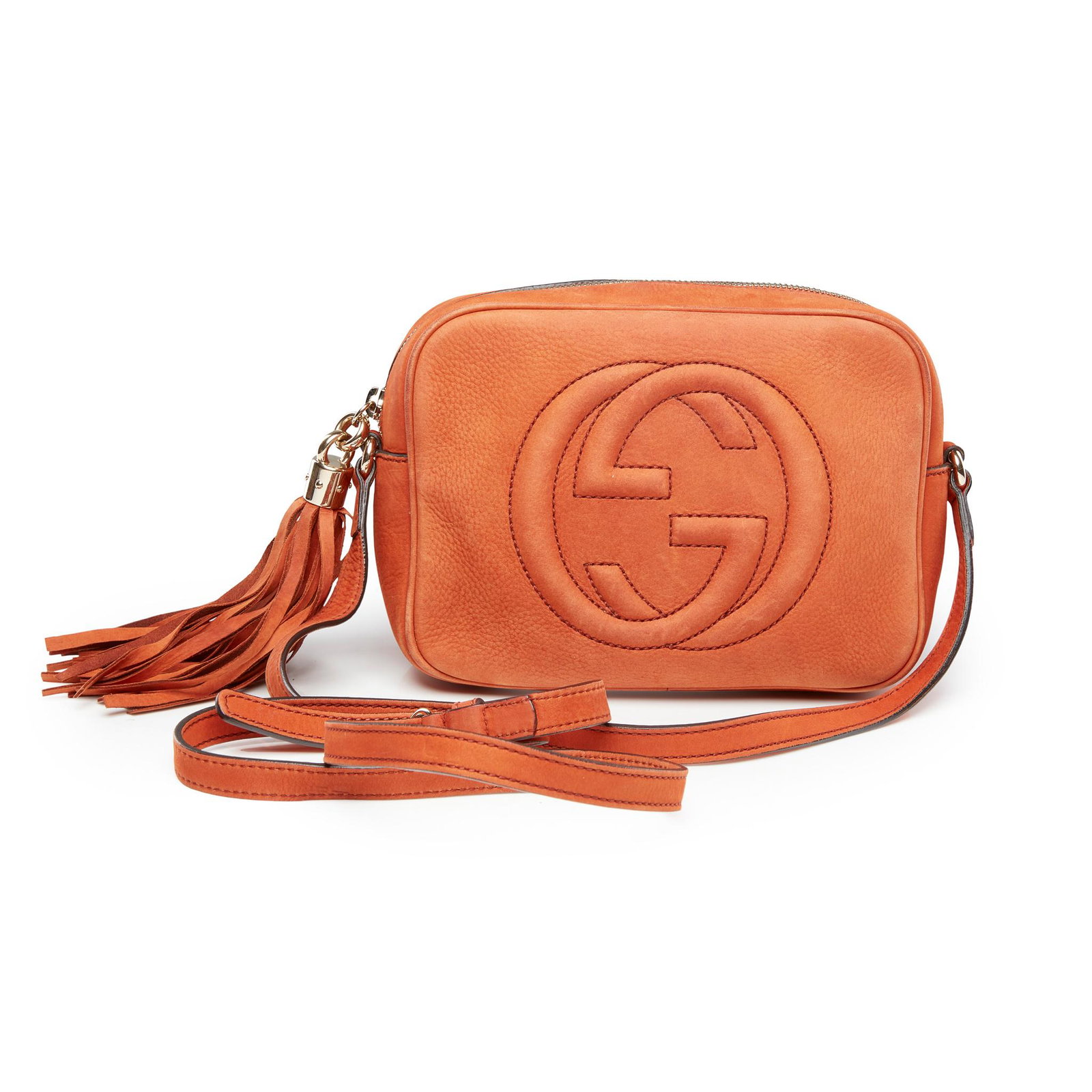 A Disco shoulder bag, Gucci: A Disco shoulder bag, Gucci orange grained leather, silver-toned hardware, dust bag