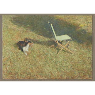 Â§ DAVID TINDLE R.A. (BRITISH B.1932) DOG AND CHAIR: Â§ DAVID TINDLE R.A. (BRITISH B.1932) DOG AND CHAIR Tempera on board (19cm x 24cm (7.5in x 9in)) Footnote: Provenance: Cyril Gerber Fine Art, The Piccadilly Gallery, 1978, cat no. 16