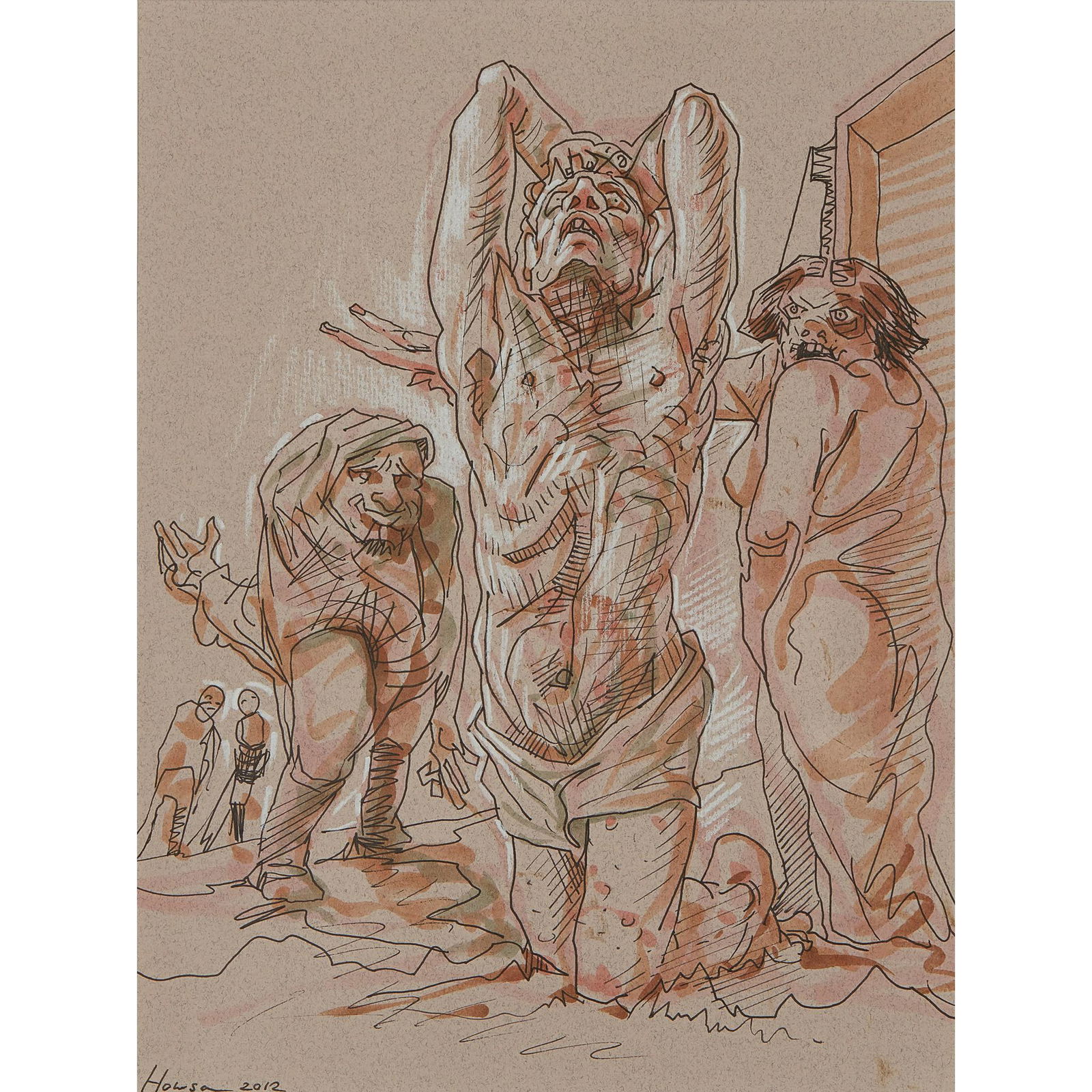 Â§ PETER HOWSON O.B.E. (SCOTTISH 1958-) REDEMPTION,: Â§ PETER HOWSON O.B.E. (SCOTTISH 1958-) REDEMPTION, 2012 Signed and dated 2012 lower left, mixed media on paper(29cm x 21cm (11.5in x 8.25in))