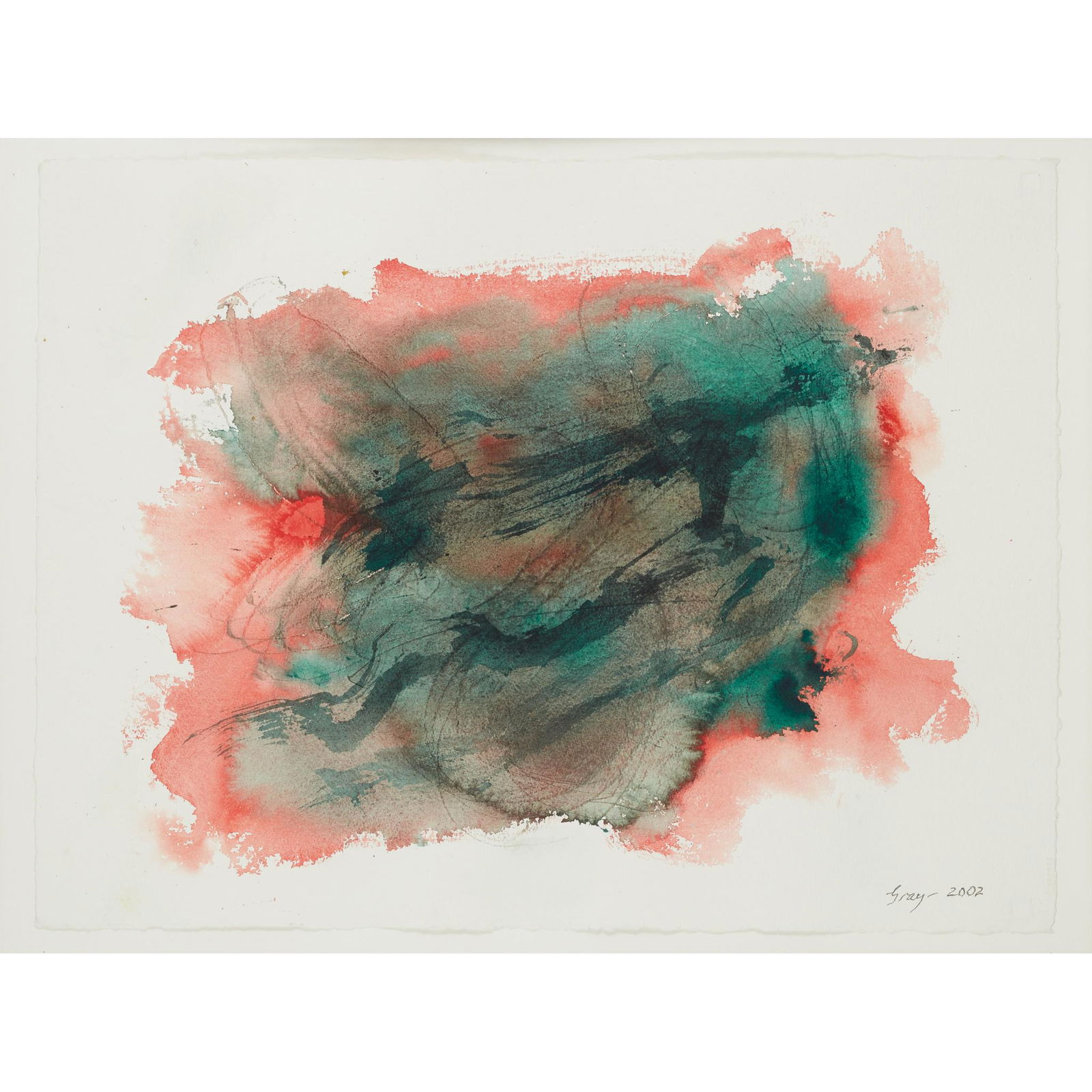 CLEVE GRAY (AMERICAN 1918-2004) UNTITLED ABSTRACT: CLEVE GRAY (AMERICAN 1918-2004) UNTITLED ABSTRACT (RED), 2002 Signed and dated 2002 in pencil lower right, watercolour(56cm x 76cm (22in x 30in))Footnote: Lyon & Turnbull are excited to present for sa