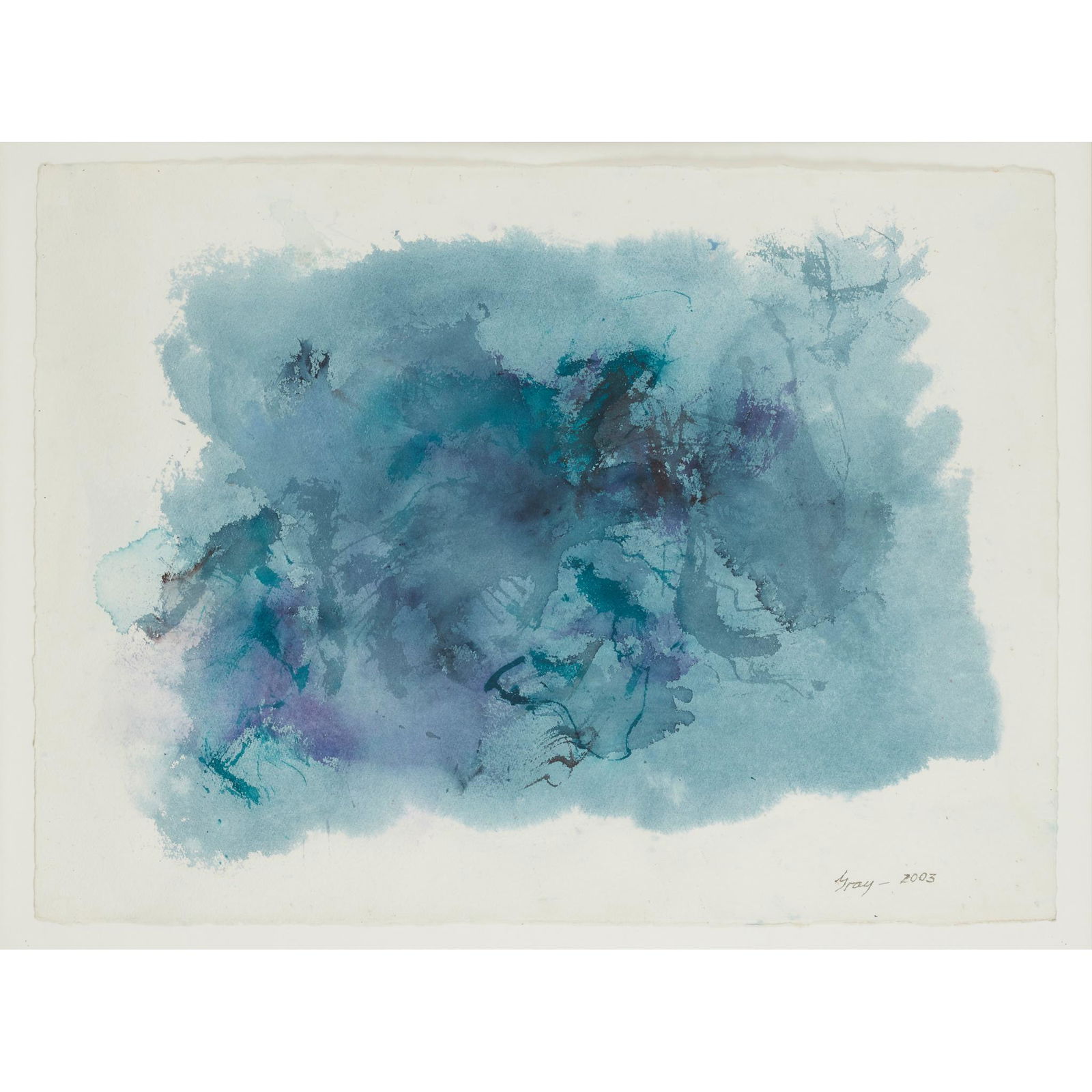 Â§ CLEVE GRAY (AMERICAN 1918-2004) UNTITLED ABSTRACT: Â§ CLEVE GRAY (AMERICAN 1918-2004) UNTITLED ABSTRACT (BLUE), 2003 Signed and dated 2002 in pencil lower right, watercolour(56cm x 76cm (22in x 30in))Footnote: Lyon & Turnbull are excited to present