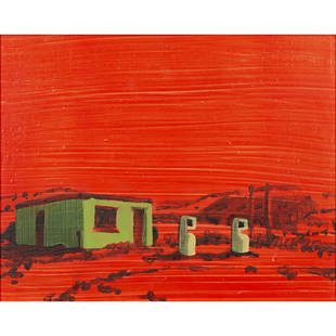 Â§ GRAHAM CROWLEY (BRITISH 1950-) SERVICES, 2002: Â§ GRAHAM CROWLEY (BRITISH 1950-) SERVICES, 2002 Signed, inscribed with title and dated 2002 verso, oil on board(17cm x 22cm (6.75in x 8.5in))
