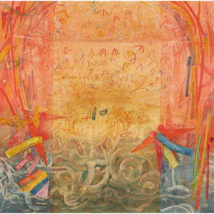 § NORMAN ADAMS (BRITISH 1927-2005) GLORIA IN EXCELSIS,: § NORMAN ADAMS (BRITISH 1927-2005) GLORIA IN EXCELSIS, 1997 Inscribed with title and dated, watercolour(121cm x 120cm (47.5 in x 47in))