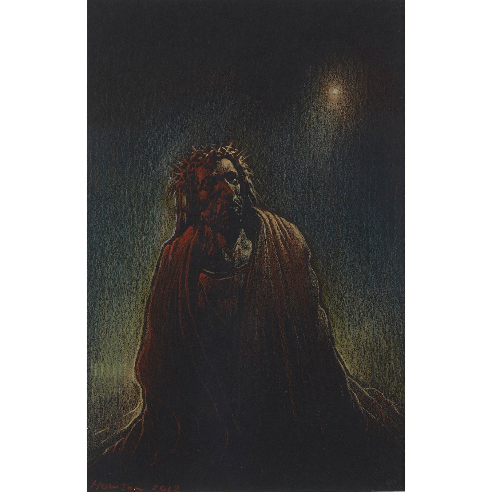 Â§ PETER HOWSON O.B.E. (SCOTTISH 1958-) CHRIST: Â§ PETER HOWSON O.B.E. (SCOTTISH 1958-) CHRIST Signed and dated 2012, pastel(19cm x 12.5cm (7.5in x 5in))