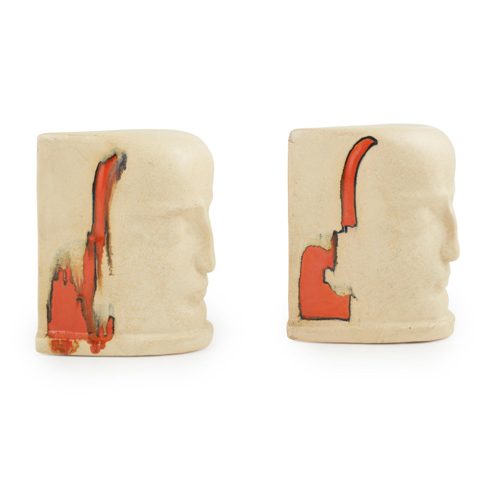 PLATEEL NOORD-HOLLAND VELSEN, NETHERLANDS PAIR OF: PLATEEL NOORD-HOLLAND VELSEN, NETHERLANDS PAIR OF BOOKENDS, CIRCA 1935 glazed earthenware, model number 535, painted factory marks, 16.5.cm high