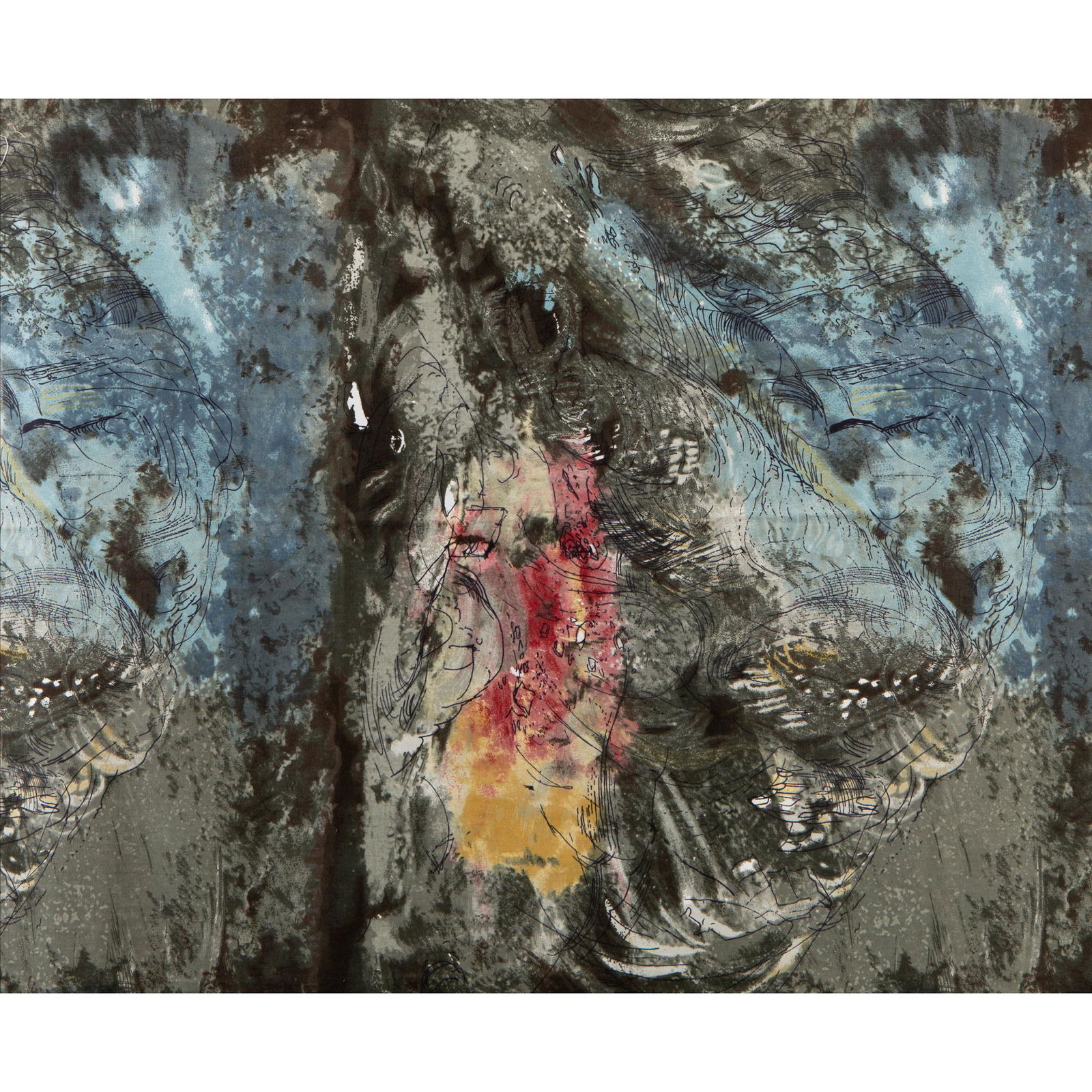 JOHN PIPER C.H. (BRITISH 1903-1992) FOR ARTHUR: screen printed cotton, printed 'The Glyders / Arthur Sanderson & Sons Limited' to the selvedge (Dimensions: 65cm x 79cm (25.5in x 31in), unframed)(65cm x 79cm (25.5in x 31in), unframed)