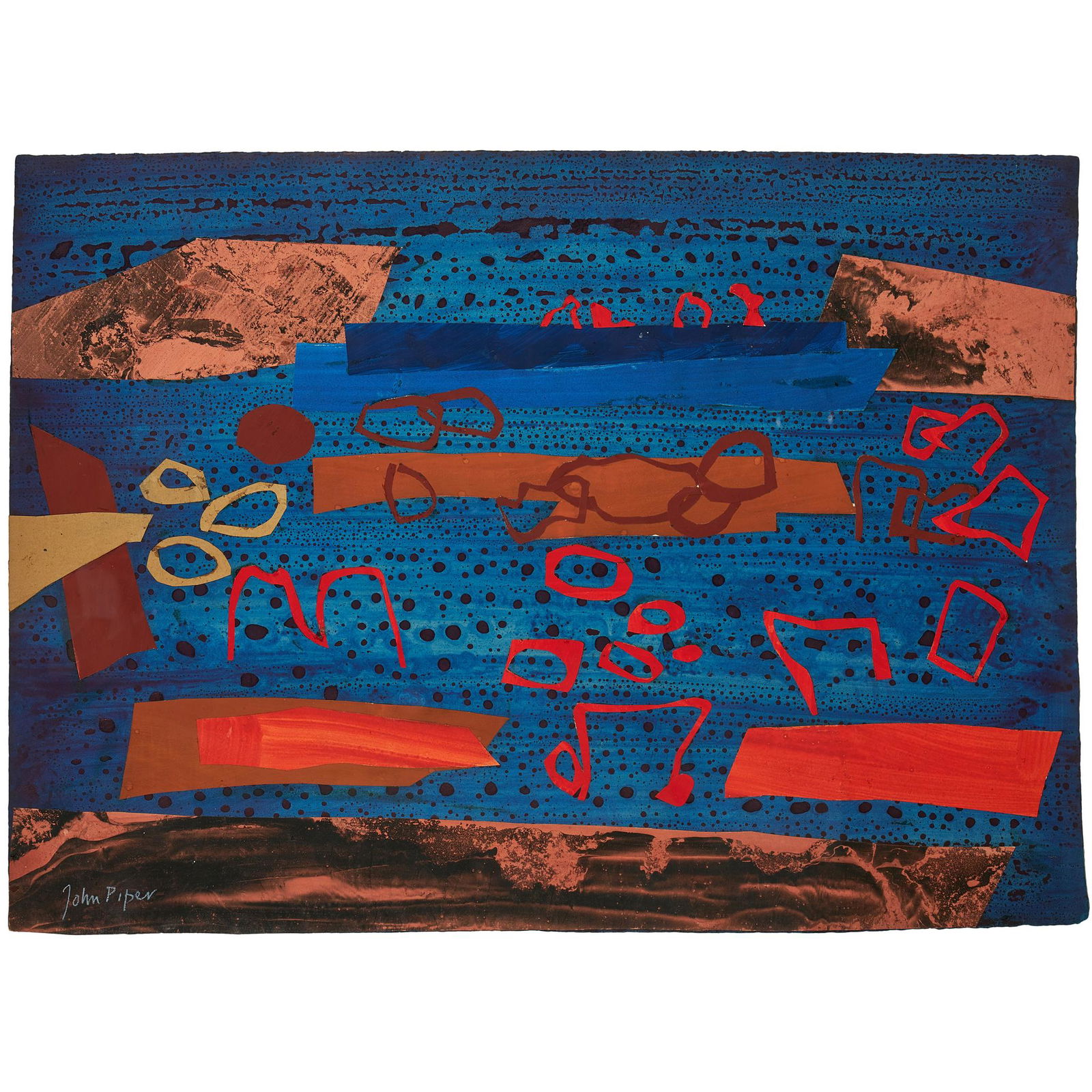 Â§ JOHN PIPER C.H. (BRITISH 1903-1992) PLOUMANACH,: signed (lower left), watercolour and collage (Dimensions: 57cm x 78cm (22.4in x 30.8in))(57cm x 78cm (22.4in x 30.8in))