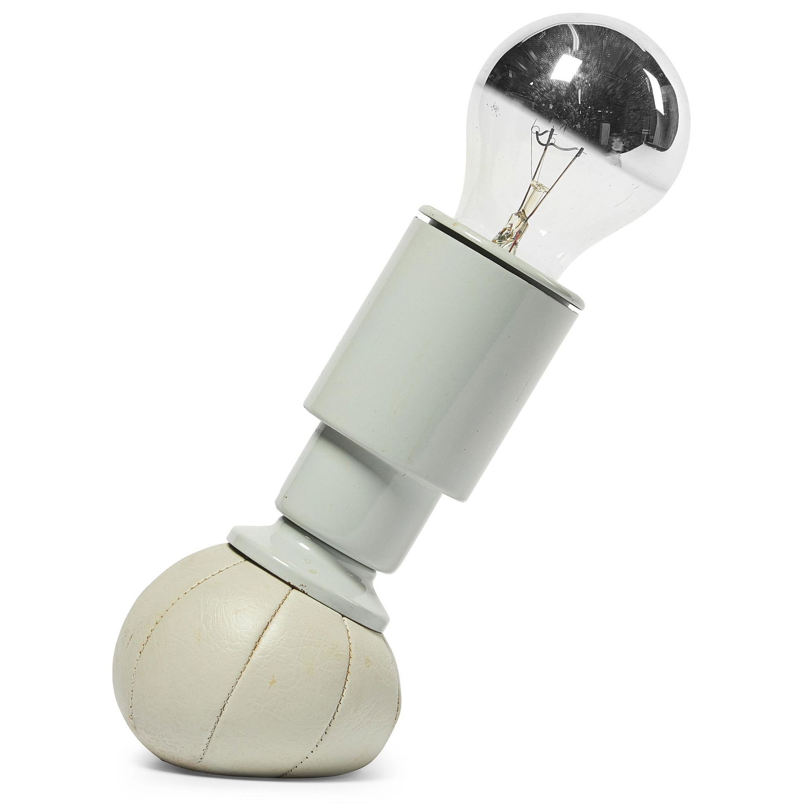 GINO SARFATTI (ITALIAN 1912-1985) FOR ARTELUCE '600G': manufacturer's label, lacquered metal and white leather (Dimensions: 18cm long (7in long) (without lightbulb))(18cm long (7in long) (without lightbulb))