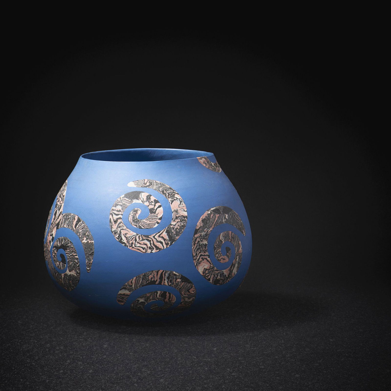 Â§ FELICITY AYLIEFF (BRITISH 1954-) VASE: signed, inlaid marbled swirls (Dimensions: 21.5cm high (8.5in high))(21.5cm high (8.5in high))