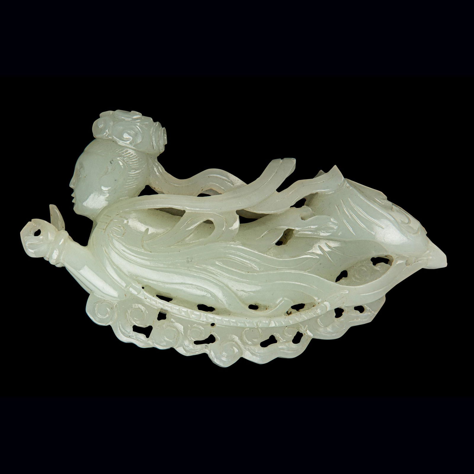 WHITE JADE CARVING OF AN APSARA QING DYNASTY, 18TH (1 of 3)