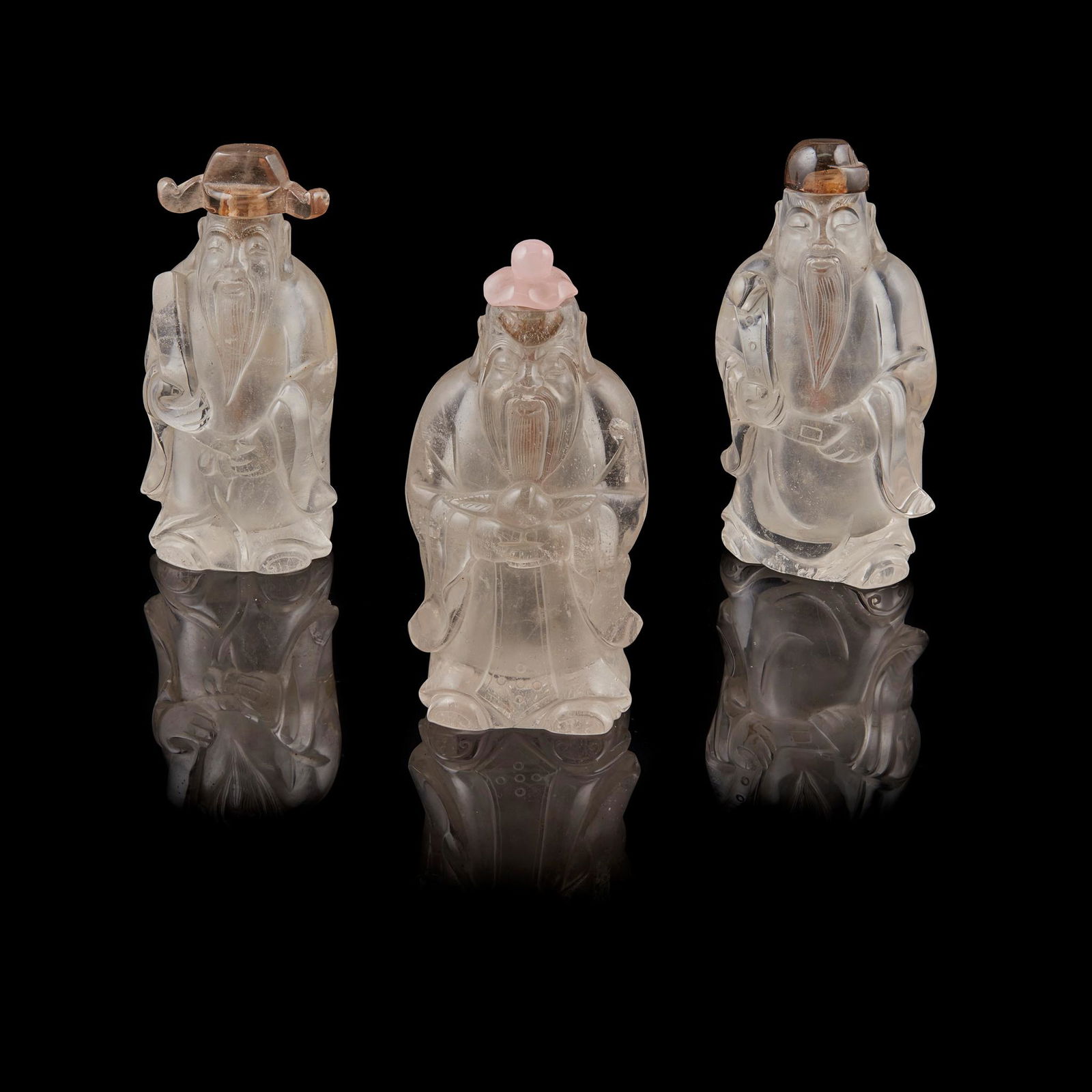 GROUP OF THREE ROCK CRYSTAL SNUFF BOTTLES LATE QING (1 of 2)