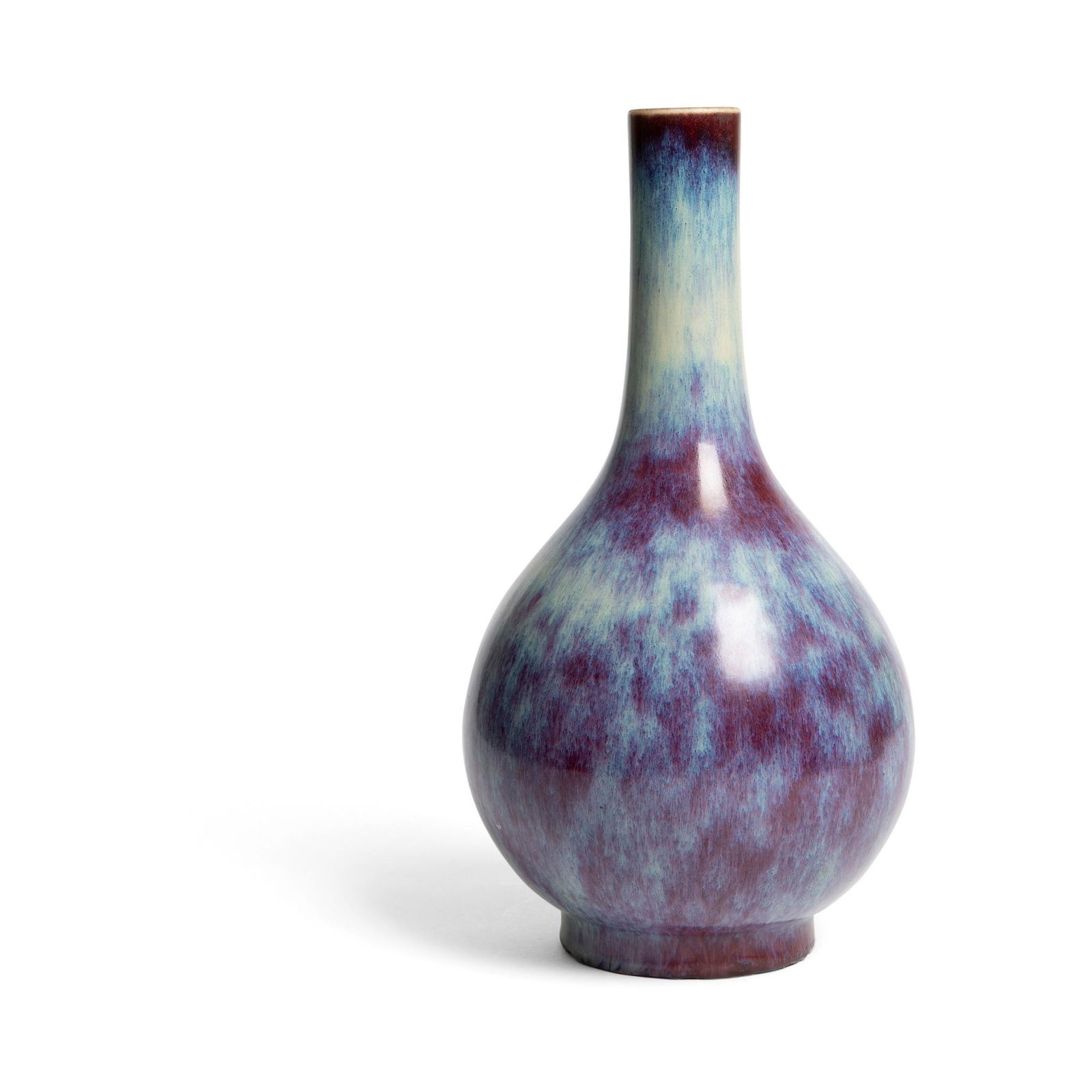 LU-JUN FLAMBE-GLAZED VASE QIANLONG MARK AND POSSIBLY OF: LU-JUN FLAMBE-GLAZED VASE QIANLONG MARK AND POSSIBLY OF THE PERIOD 大清乾隆年製款 爐鈞釉直口膽瓶 the pear-shaped bod