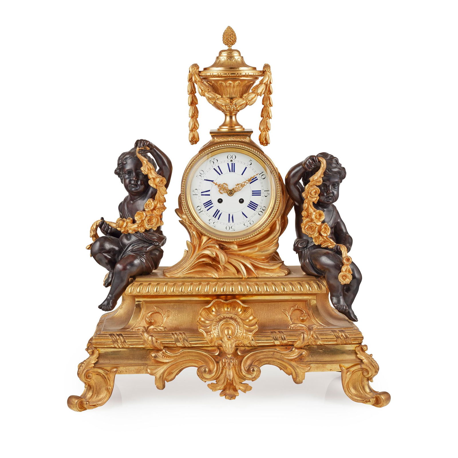 LARGE FRENCH GILT AND PATINATED BRONZE MANTEL CLOCK (1 of 3)
