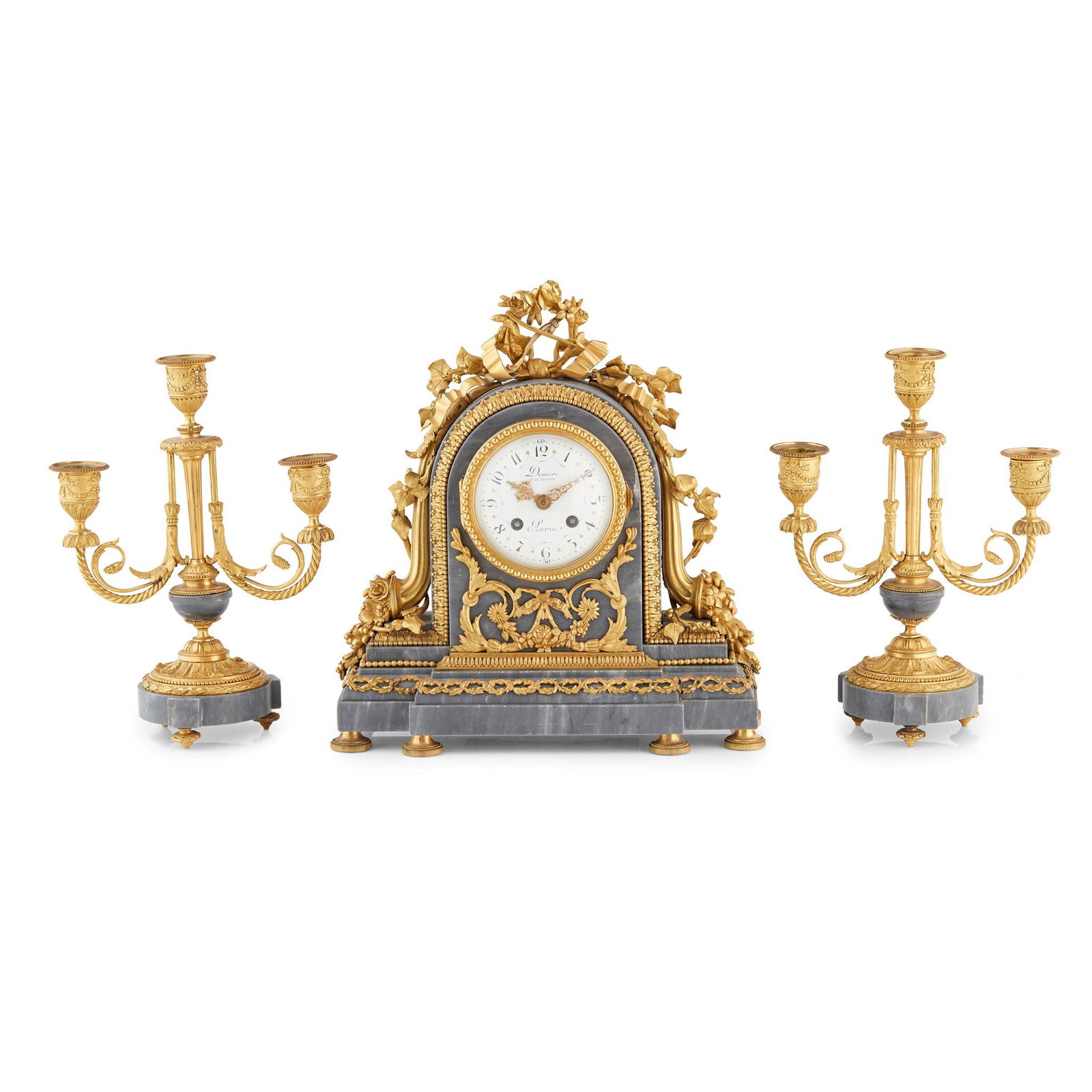 FRENCH GILT BRONZE AND BLUE TURQUIN MARBLE CLOCK (1 of 2)
