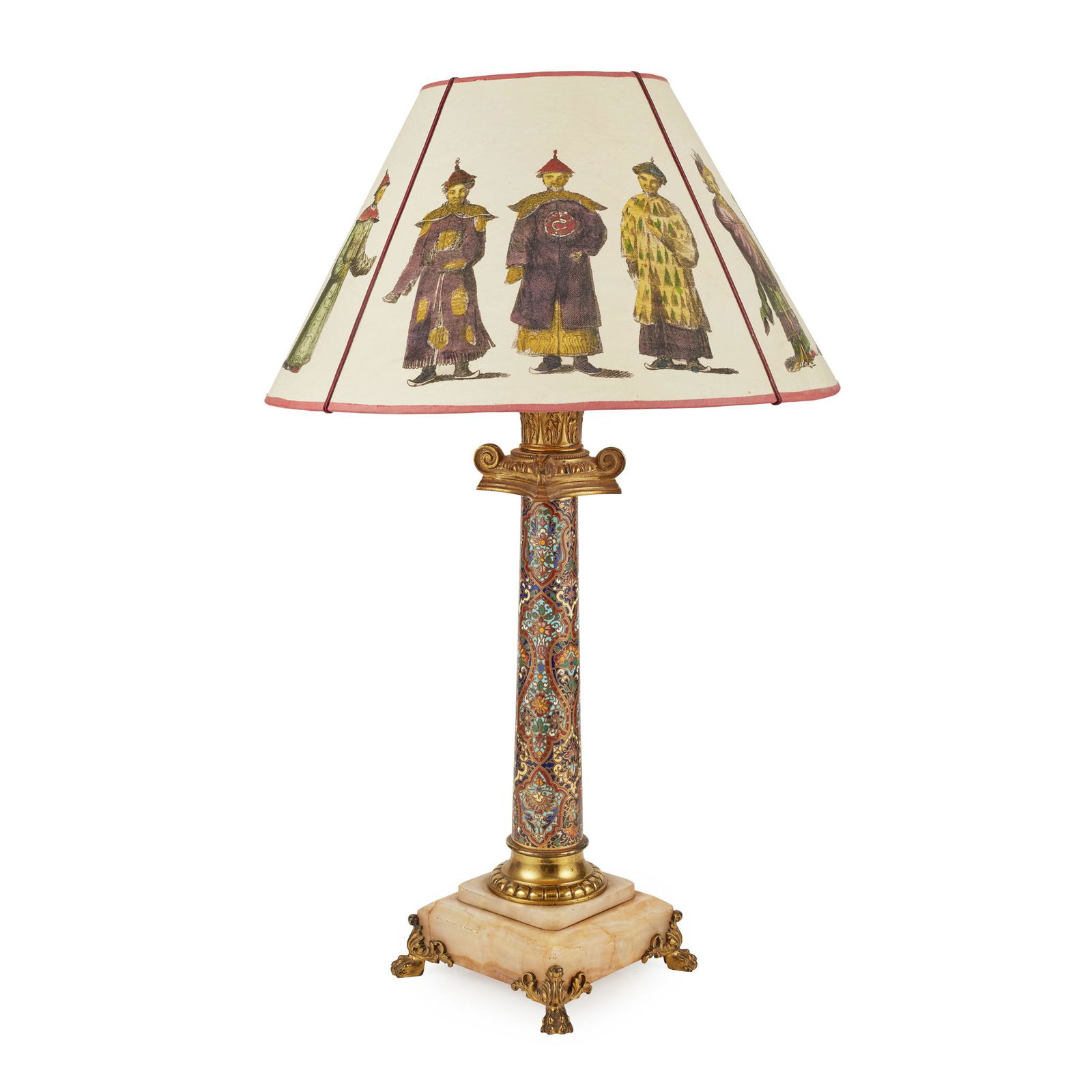 FRENCH CHAMPLEVÃ‰ ENAMEL, GILT BRONZE AND ONYX LAMP (1 of 2)
