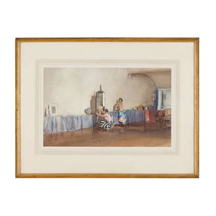 Â§ SIR WILLIAM RUSSELL FLINT P.R.A., P.R.W.S., R.S.W.,: Â§ SIR WILLIAM RUSSELL FLINT P.R.A., P.R.W.S., R.S.W., R.O.I., R.E. (SCOTTISH 1880-1969) MODELS AND Signed, signed, inscribed and dated 1943 on the backboard, watercolour(33cm x 53.5cm (13in x 21in)