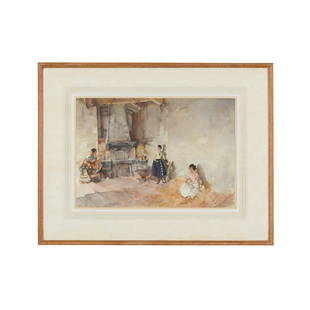 Â§ SIR WILLIAM RUSSELL FLINT P.R.A., P.R.W.S., R.S.W.,: Â§ SIR WILLIAM RUSSELL FLINT P.R.A., P.R.W.S., R.S.W., R.O.I., R.E. (SCOTTISH 1880-1969) THE COUSIN Signed, signed and inscribed on the backboard verso, watercolour(38cm x 56cm (15in x 22in))Footnot