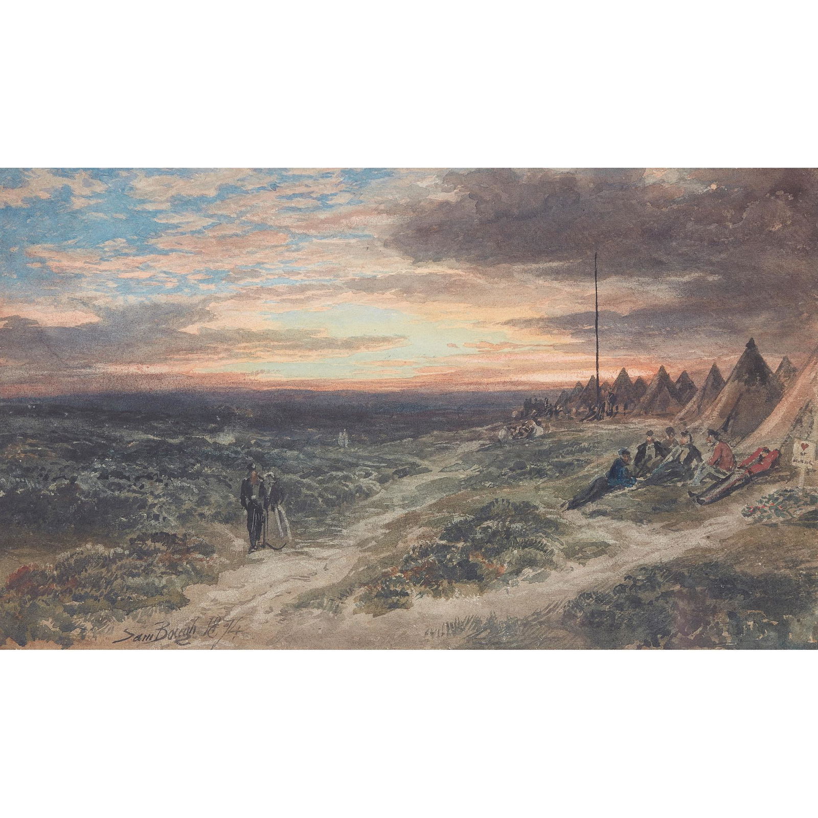 SAM BOUGH R.S.A, R.S.W. (SCOTTISH 1822-1878) AN: SAM BOUGH R.S.A, R.S.W. (SCOTTISH 1822-1878) AN OVERNIGHT BIVOUAC Signed and dated 1874, watercolour(28cm x 46cm (11in x 18in))