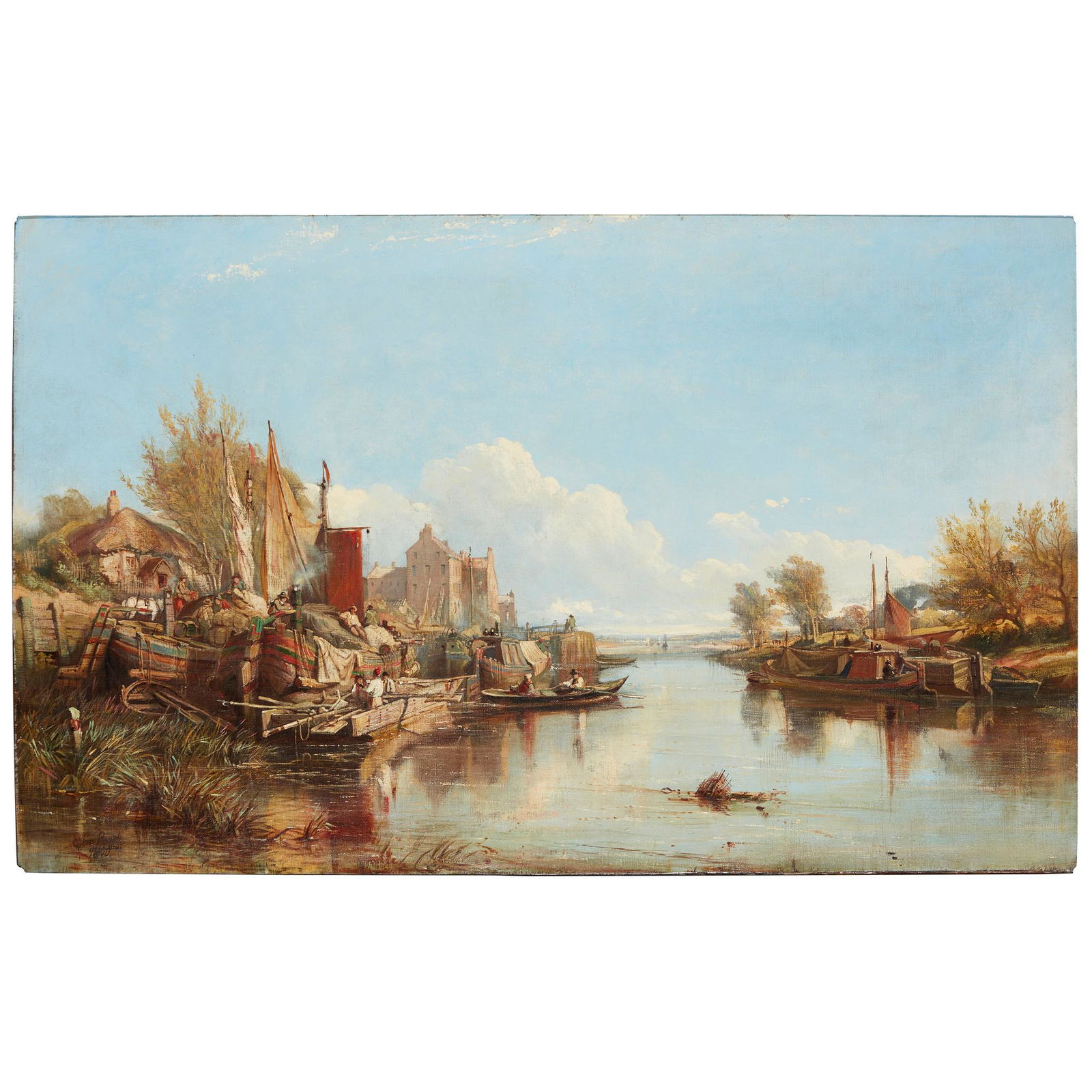 SAM BOUGH R.S.A, R.S.W. (SCOTTISH 1822-1878) LOADING: SAM BOUGH R.S.A, R.S.W. (SCOTTISH 1822-1878) LOADING THE BARGE IN A BUSY RIVERSIDE HARBOUR Signed and dated 1850, oil on canvas(66cm x 107cm (26in x 42in))