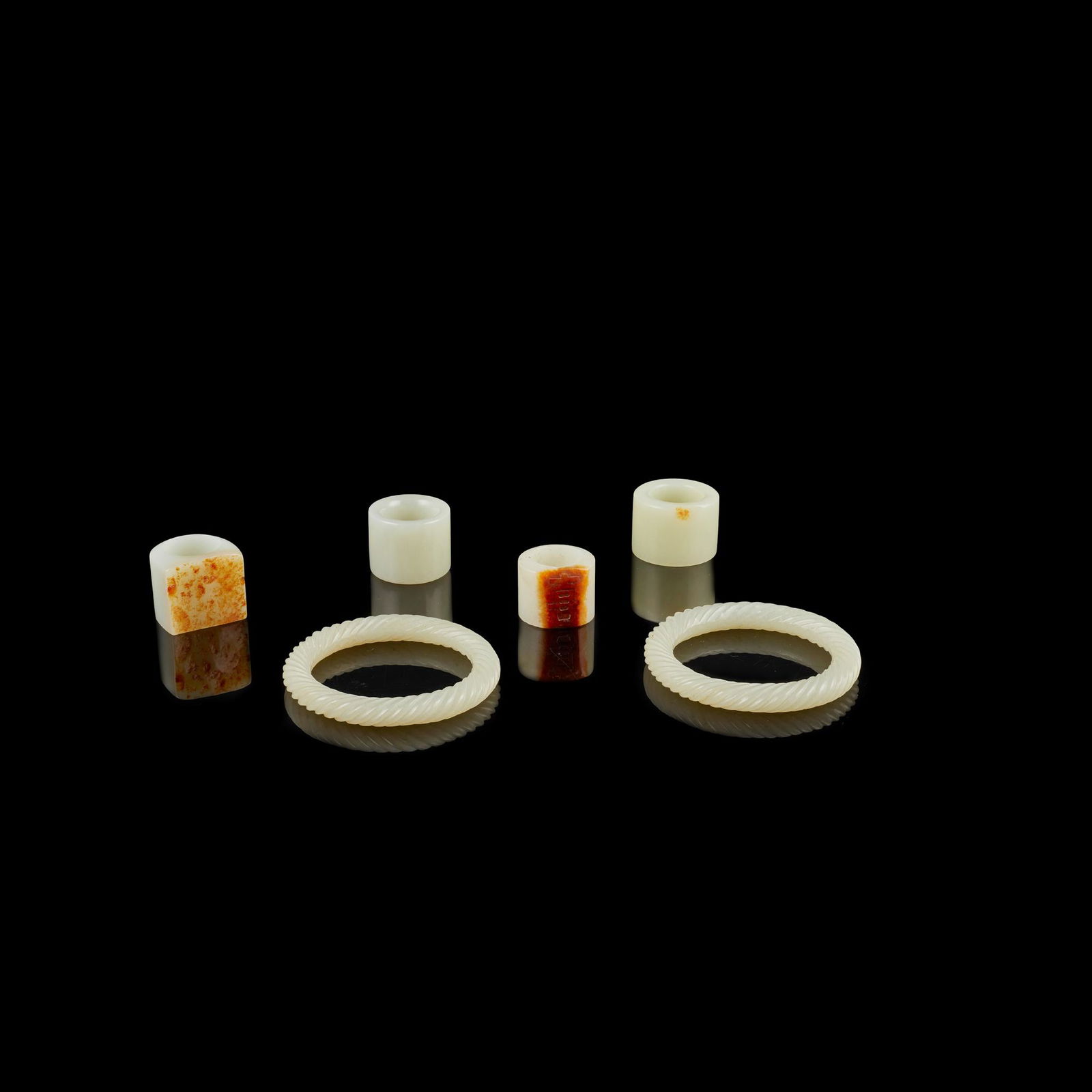 GROUP OF SIX PALE CELADON JADE ACCESSORIES 19TH-20TH (1 of 1)