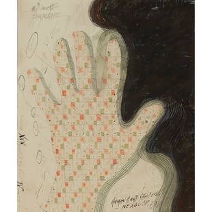 Â§ PAUL NEAGU (ROMANIAN/BRITISH 1938-2004) HUMAN HAND: Â§ PAUL NEAGU (ROMANIAN/BRITISH 1938-2004) HUMAN HAND SHADOW, 1973 Signed, inscribed with title and dated '73, mixed media on paper(27.5cm x 23cm (10.75in x 9in))