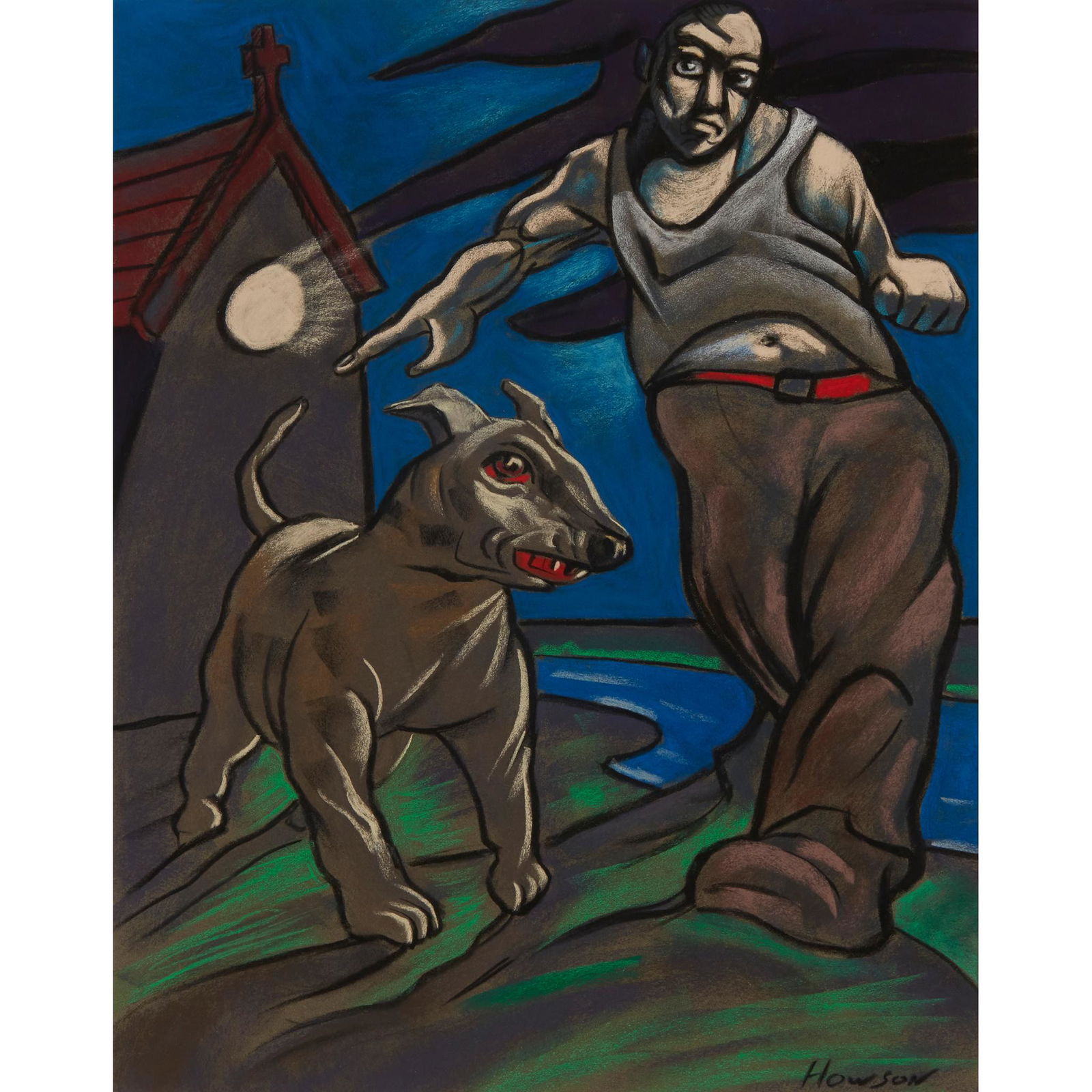 Â§ PETER HOWSON O.B.E. (SCOTTISH 1958-) FETCH!: Â§ PETER HOWSON O.B.E. (SCOTTISH 1958-) FETCH! Signed lower right, pastel(62cm x 48cm (24.5in x 19in))