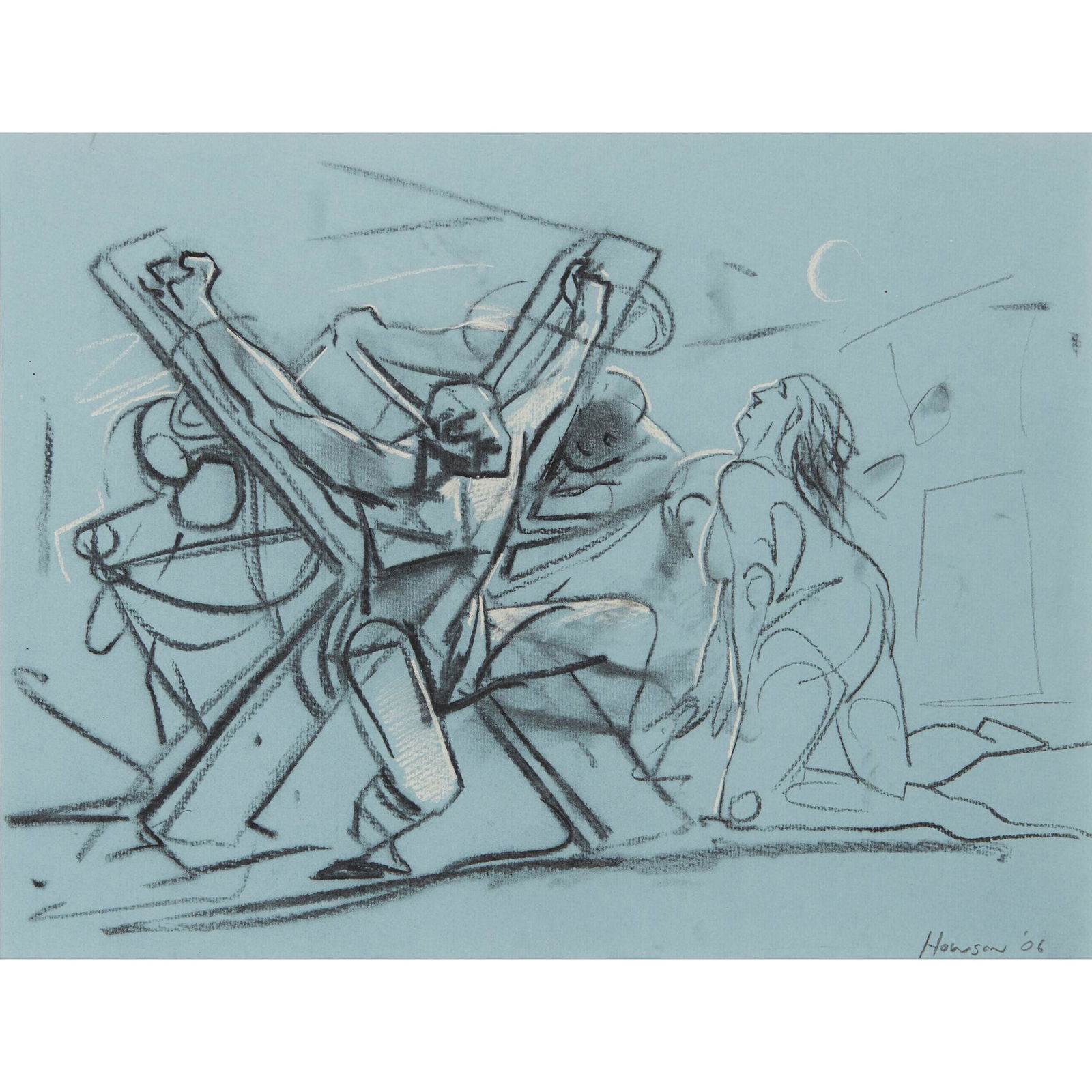 Â§ PETER HOWSON O.B.E. (SCOTTISH 1958-) ST ANDREW,: Â§ PETER HOWSON O.B.E. (SCOTTISH 1958-) ST ANDREW, CRUCIFIXION SCENE, 2006 Signed and dated '06 lower right, pastels(30cm x 39cm (11.75in x 15.25in))Footnote: Note: A working sketch for a mural comm