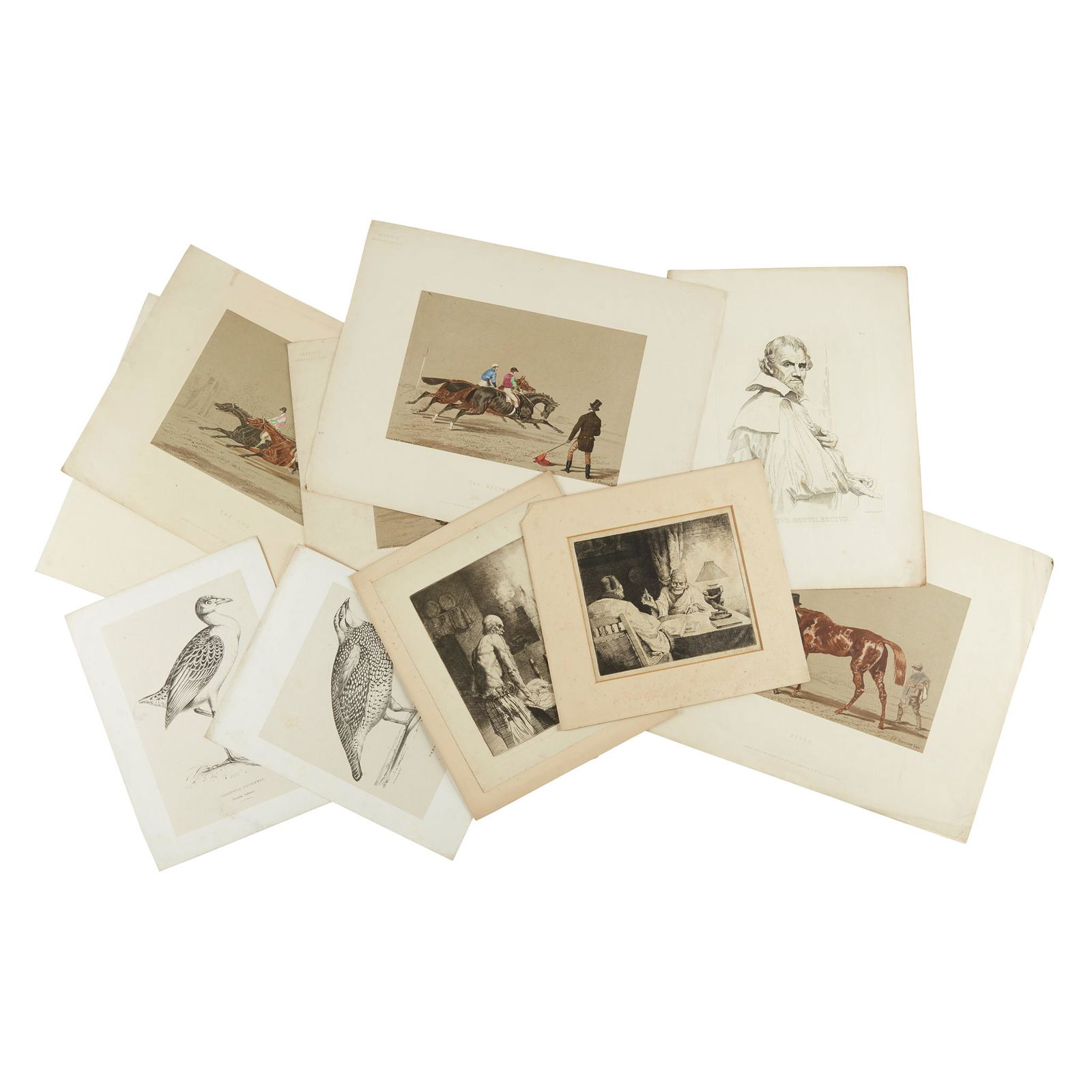 Etchings a small collection, including: Etchings a small collection, including 24 by William Strang, 14 signed by Strang, the majority mounted, 1 torn, some spotting; 13 by William Hogarth, including 4 from Harlotâ€™s Progress, 26 x 37