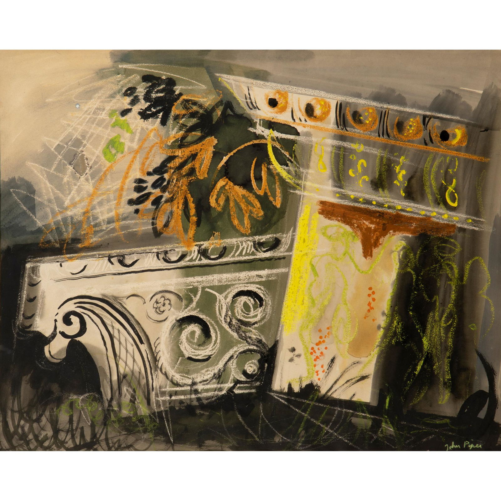 Â§ John Piper C.H. (British 1903-1992) The Forum, Rome,: Â§ John Piper C.H. (British 1903-1992) The Forum, Rome, 1961 signed (lower right), watercolour and gouache on paper (55.5cm x 68cm (21.9in x 26.75in)) Provenance: Brook Street Gallery, London; Priva