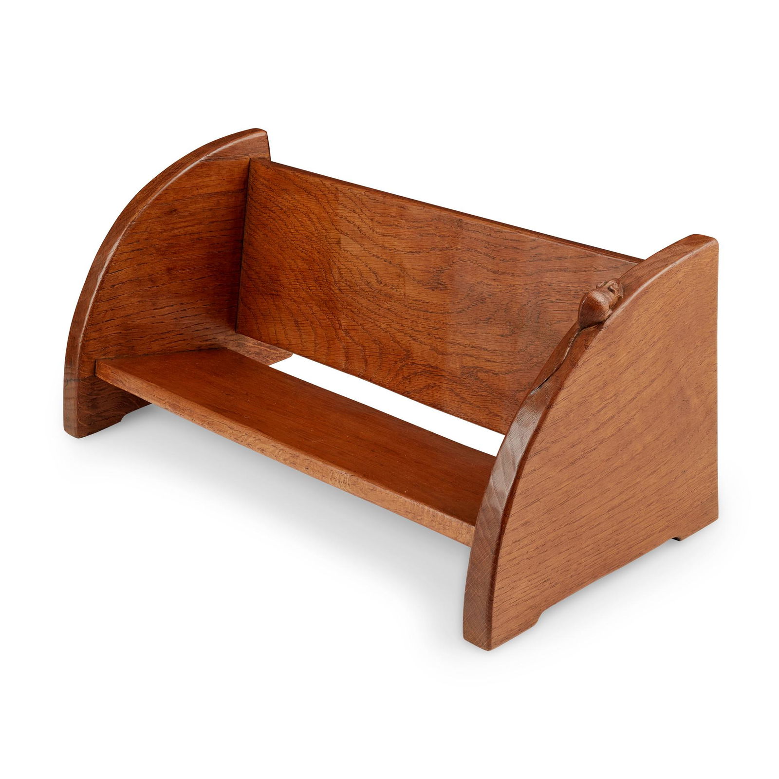 ROBERT 'MOUSEMAN' THOMPSON (1876-1955) BOOK TROUGH,: ROBERT 'MOUSEMAN' THOMPSON (1876-1955) BOOK TROUGH, CIRCA 1940 oak, with carved mouse signature (45.5cm wide, 18.5cm high, 20.5cm deep)