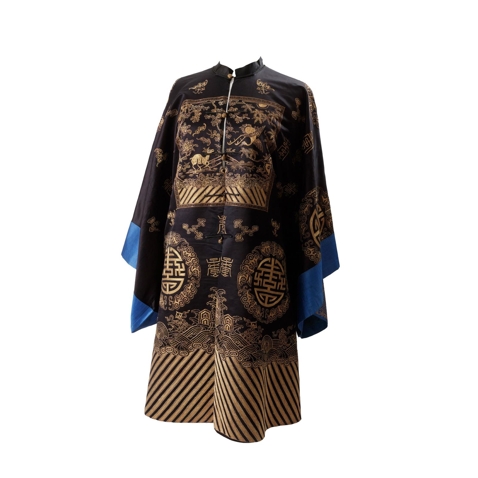 BLACK-GROUND SILK EMBROIDERED 'SHOU' OVERCOAT LATE QING (1 of 2)