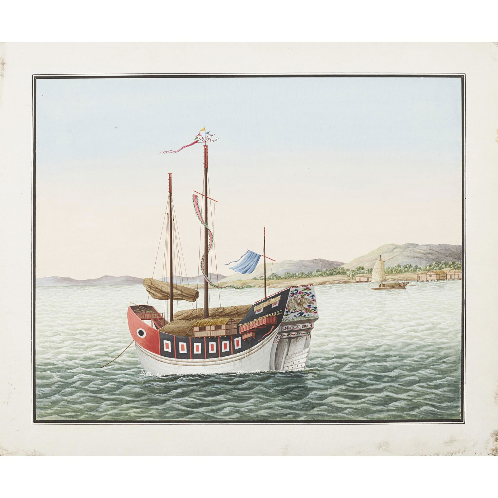 GROUP OF THREE EXPORT PAINTINGS OF BOATS LATE QING (1 of 3)