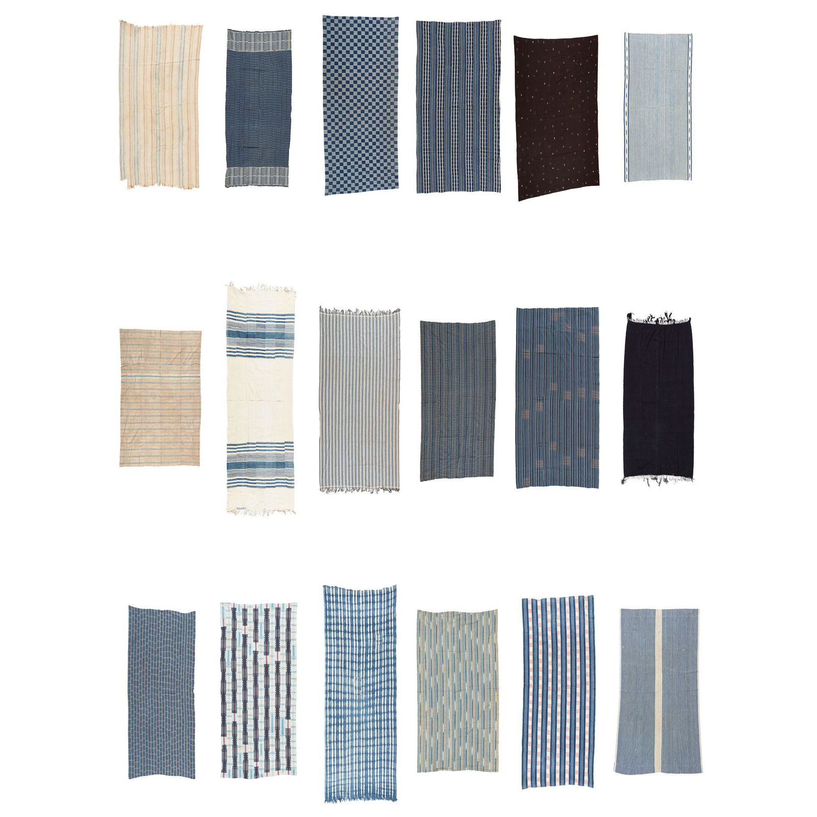 A LARGE COLLECTION OF EIGHTEEN WEST AFRICAN TEXTILES (1 of 19)