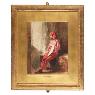 JOHN ABSOLON (BRITISH 1815-1895) RED COSTUMED MALE: JOHN ABSOLON (BRITISH 1815-1895) RED COSTUMED MALE FIGURE Signed ‘John Absolon’ (lower left), pencil and watercolour with scratching out (31.8cm x 23.5cm (12.5in x 9.25in)) Provenance: Wit